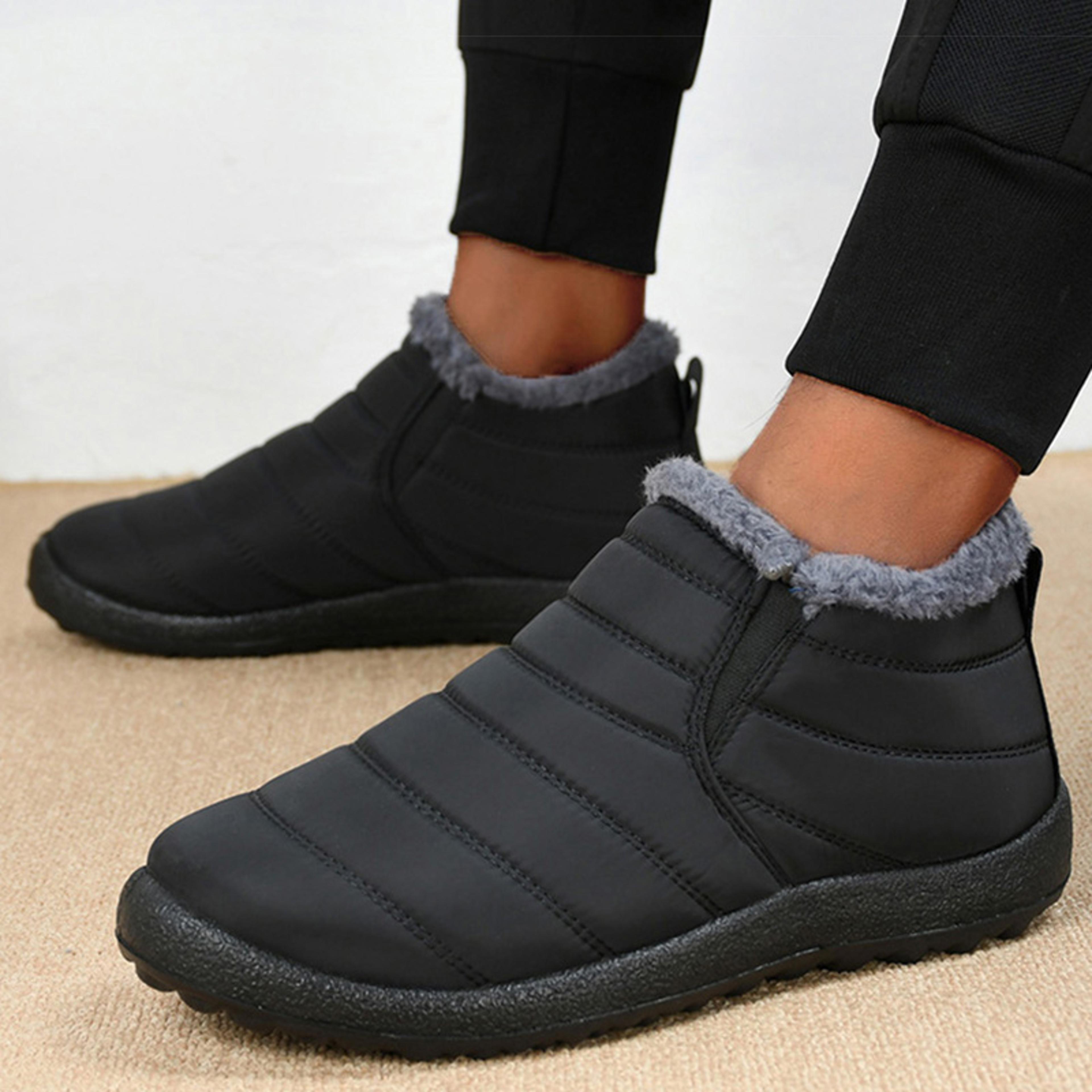 winter boots for men slip on fur waterproof casual ankle boots snow booties warm men's shoes