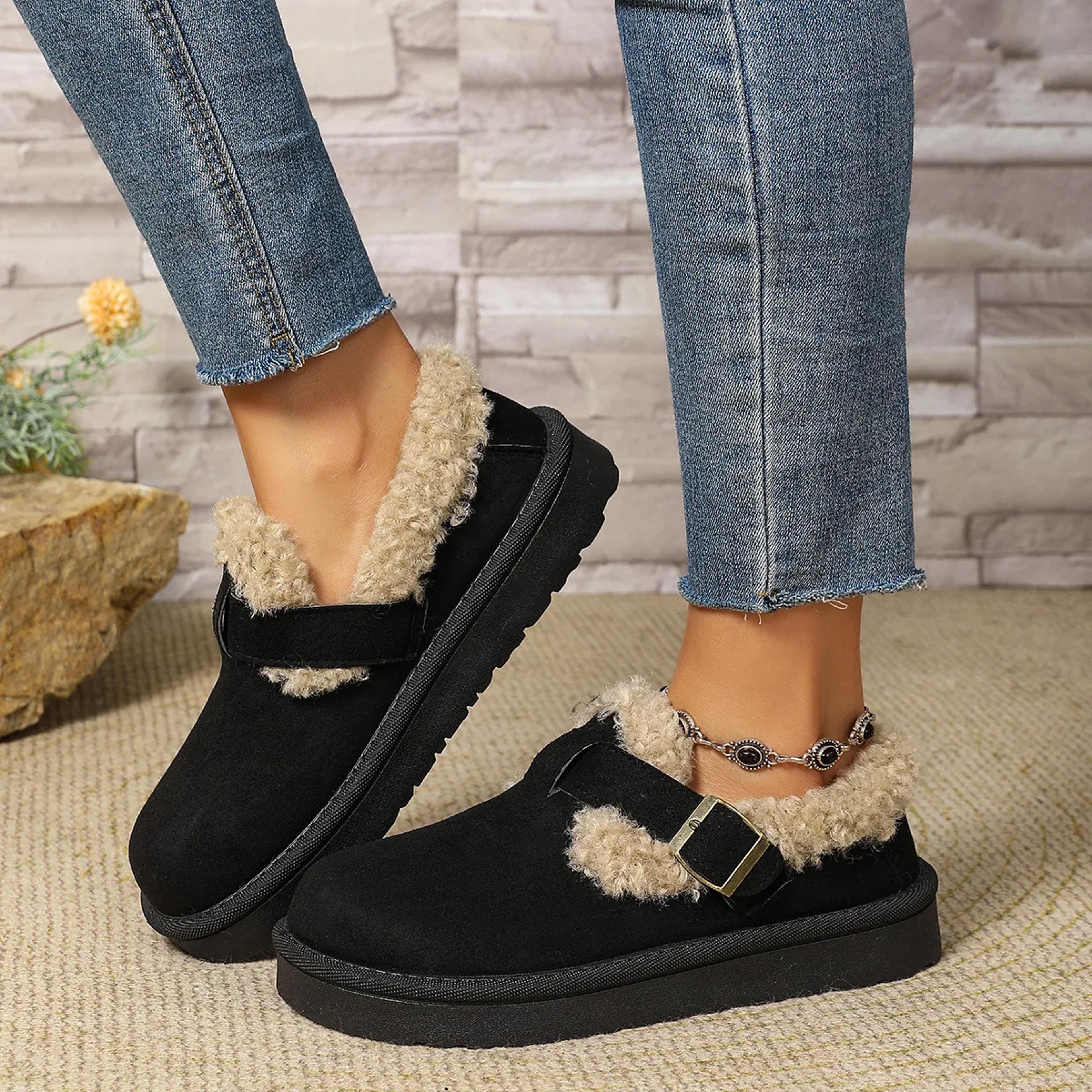fleece lined bean bean fur boots casual shoes thickened snow boots rubber bottom round toe korean style winter boots