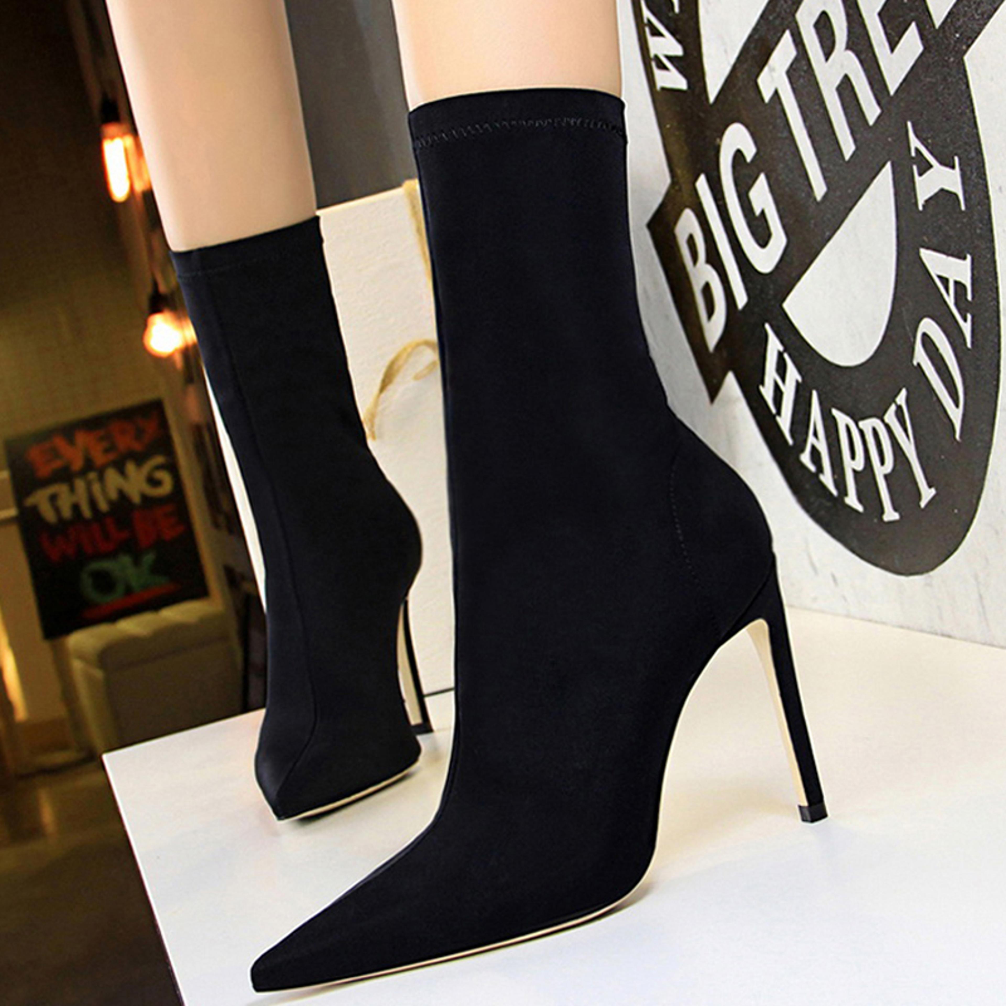 pointed sexy toe stretch boots autumn stiletto high heels women boots fashion ankle boots ladies shoes