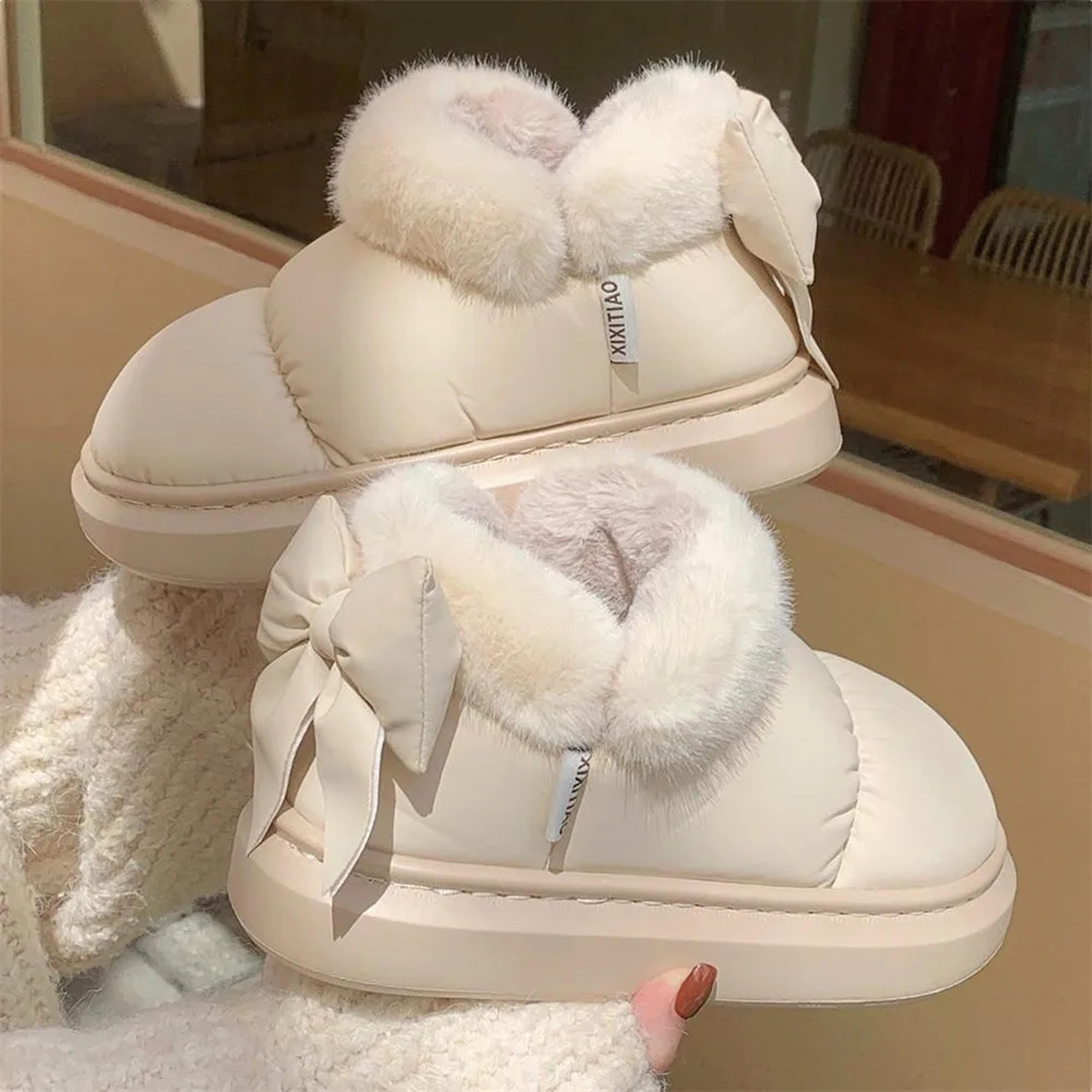 cute warm ankle boots waterproof down cloth winter womens snow boots plush bow cotton shoes short barrel snow boots