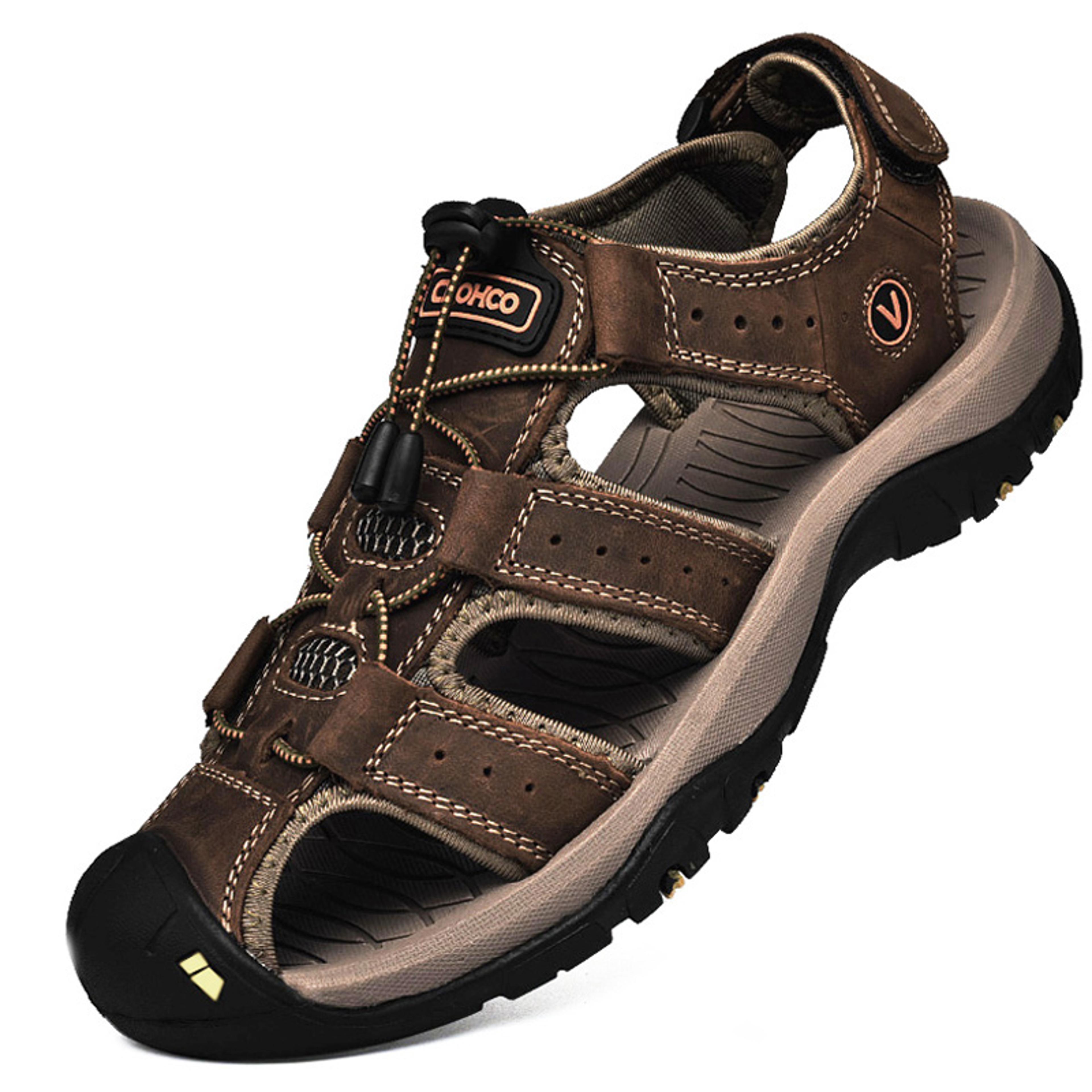 mens sandals leather casual beach shoes, handmade thick bottom rubber slip-on breathable upgraded version