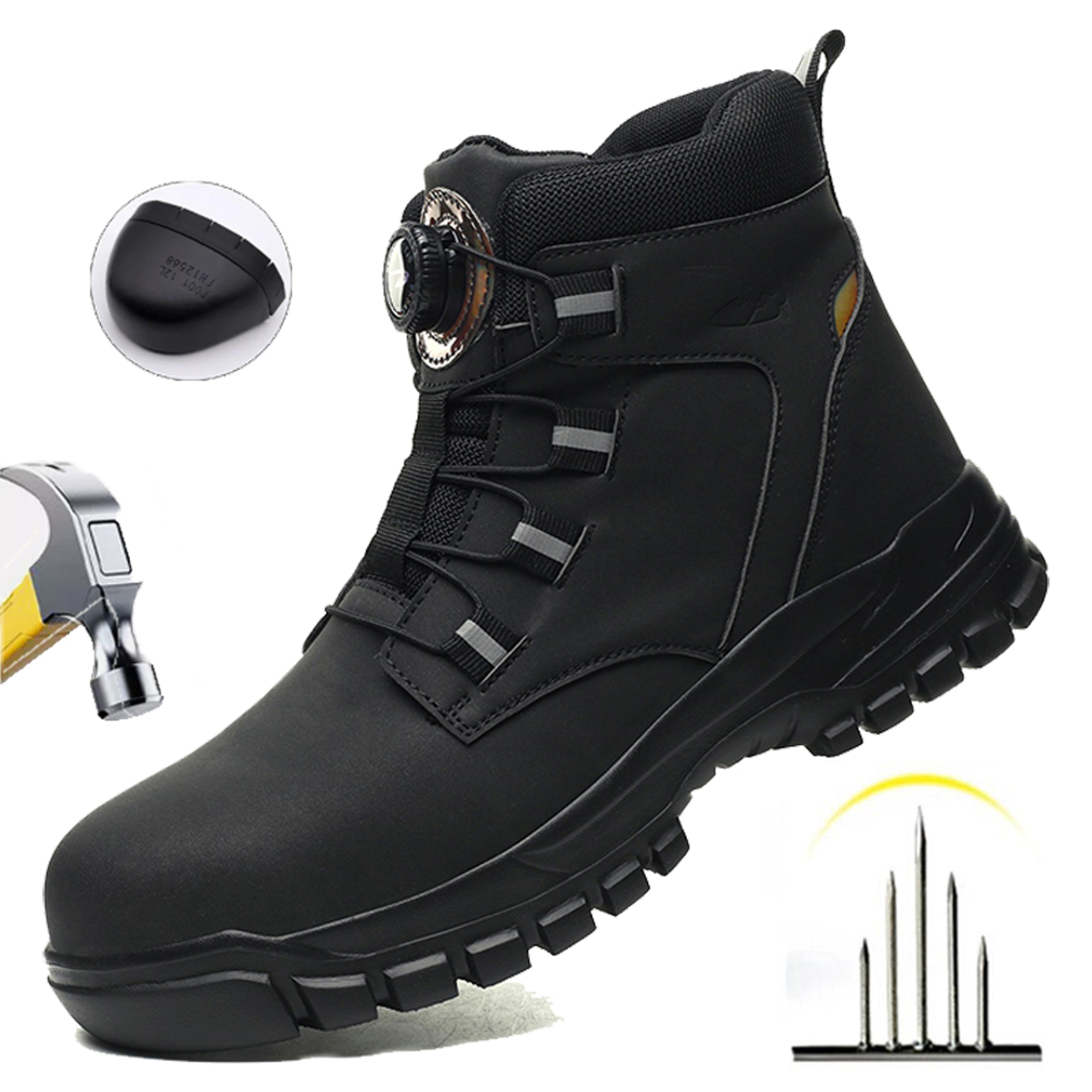 indestructible steel toe work boots, waterproof safety boots men, stab resistant anti smash safety shoes biker style