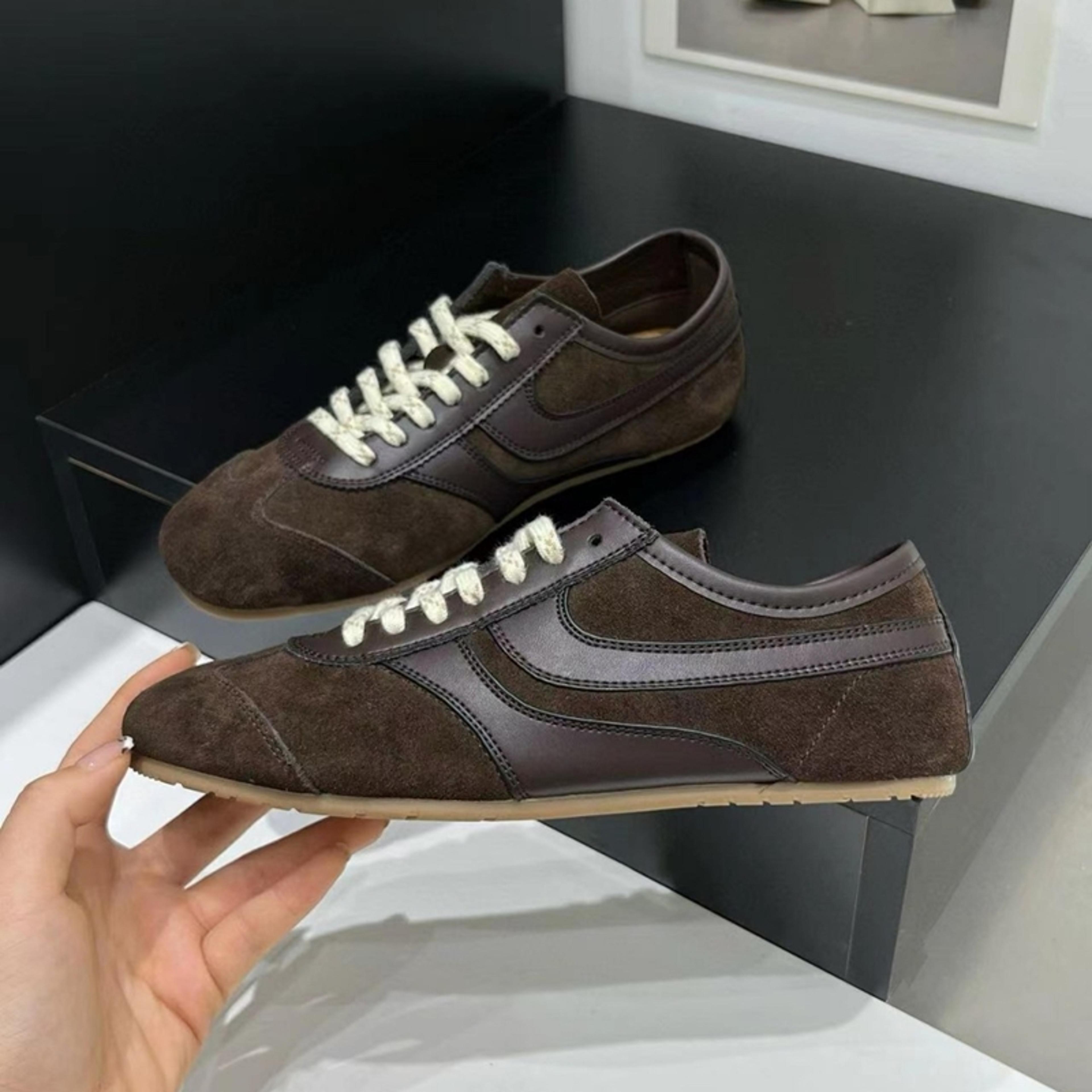women retro training shoes german genuine leather sneakers lace-up flat forrest gump style