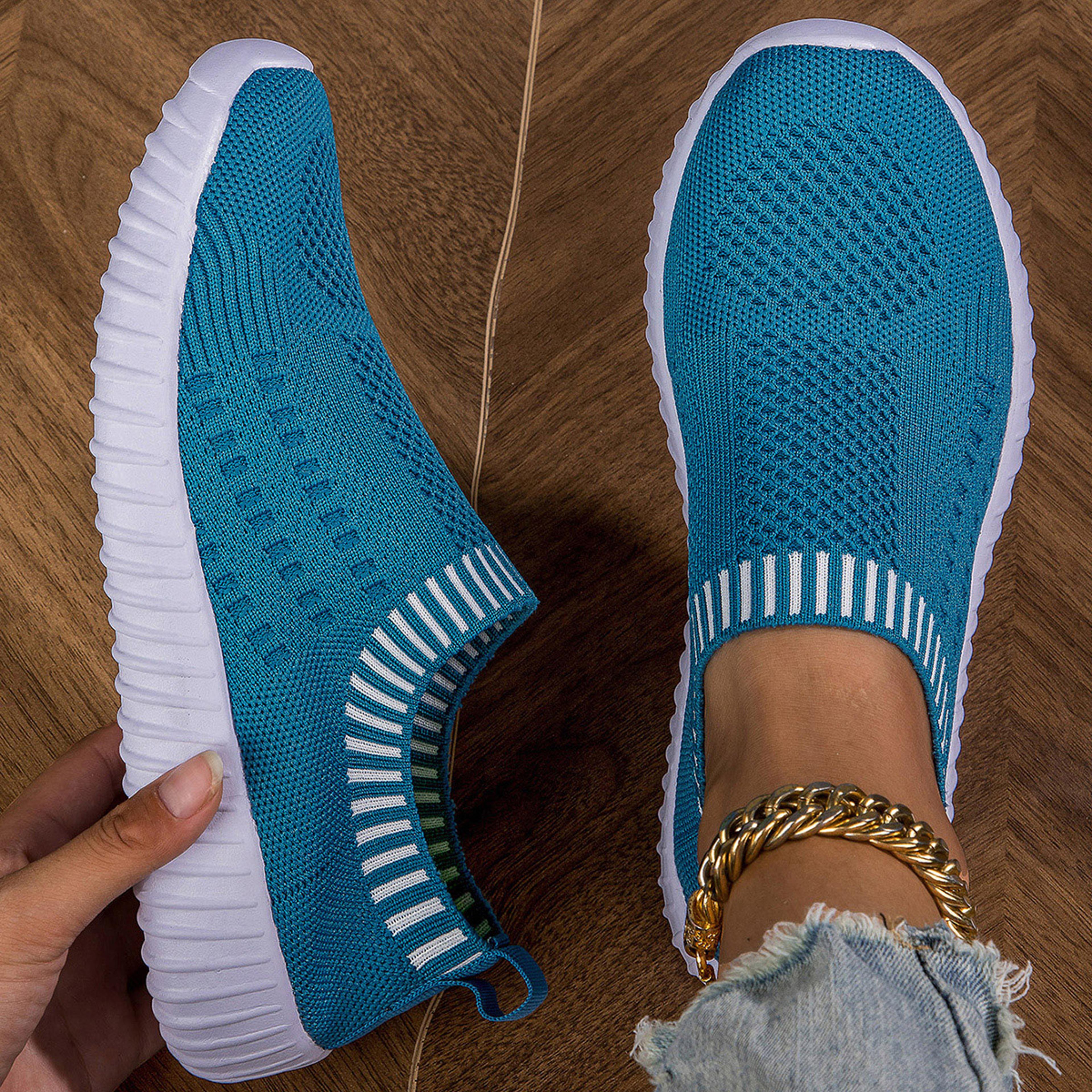 casual lace up outdoor shoes, women's breathable knit sneakers, lightweight mesh low top