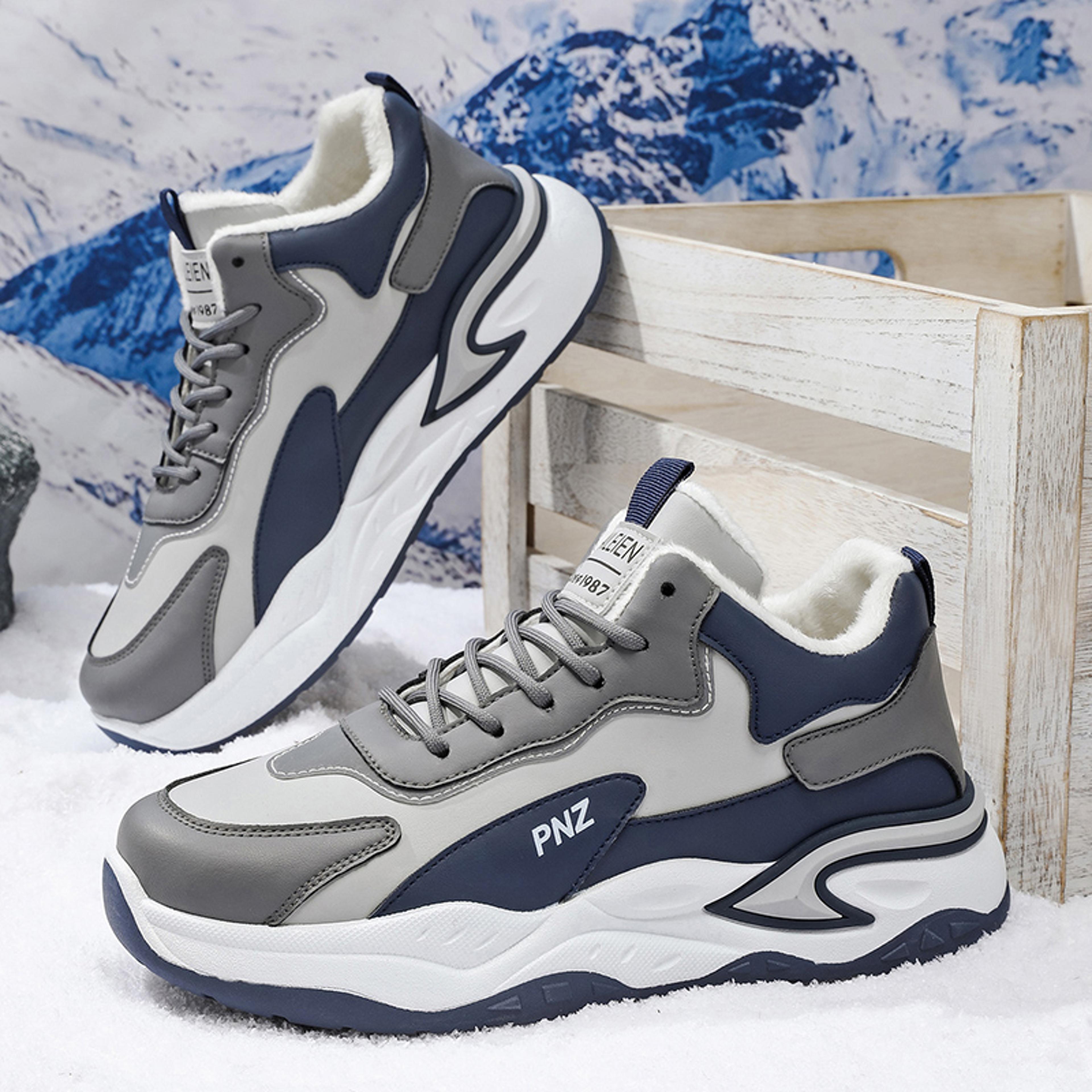 men's warm plush casual running shoes winter soft sole speed sneakers non-slip sports sneakers