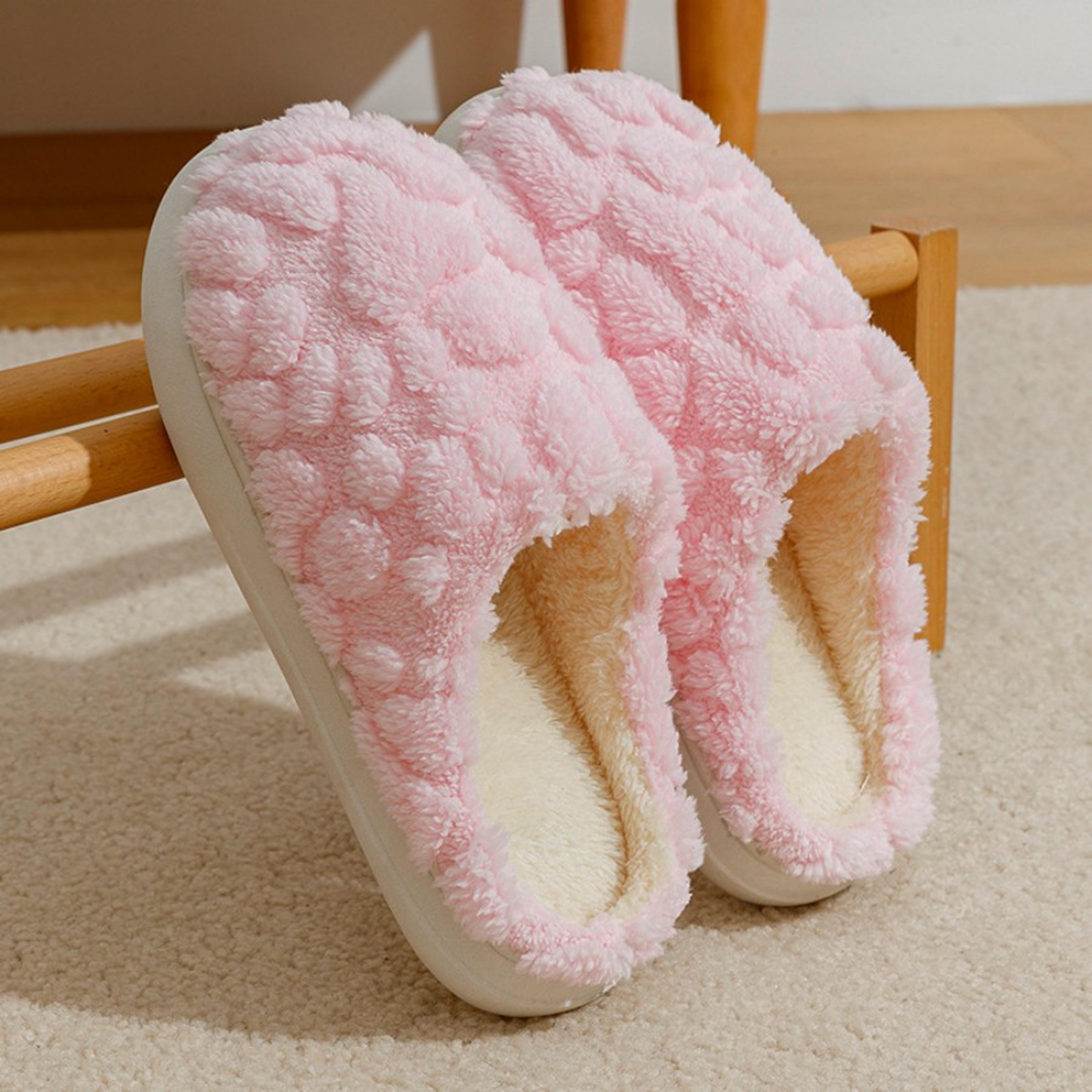 thick warm soft cotton slippers, new style women's solid color couple's indoor fluffy shoes, unisex cute home slippers