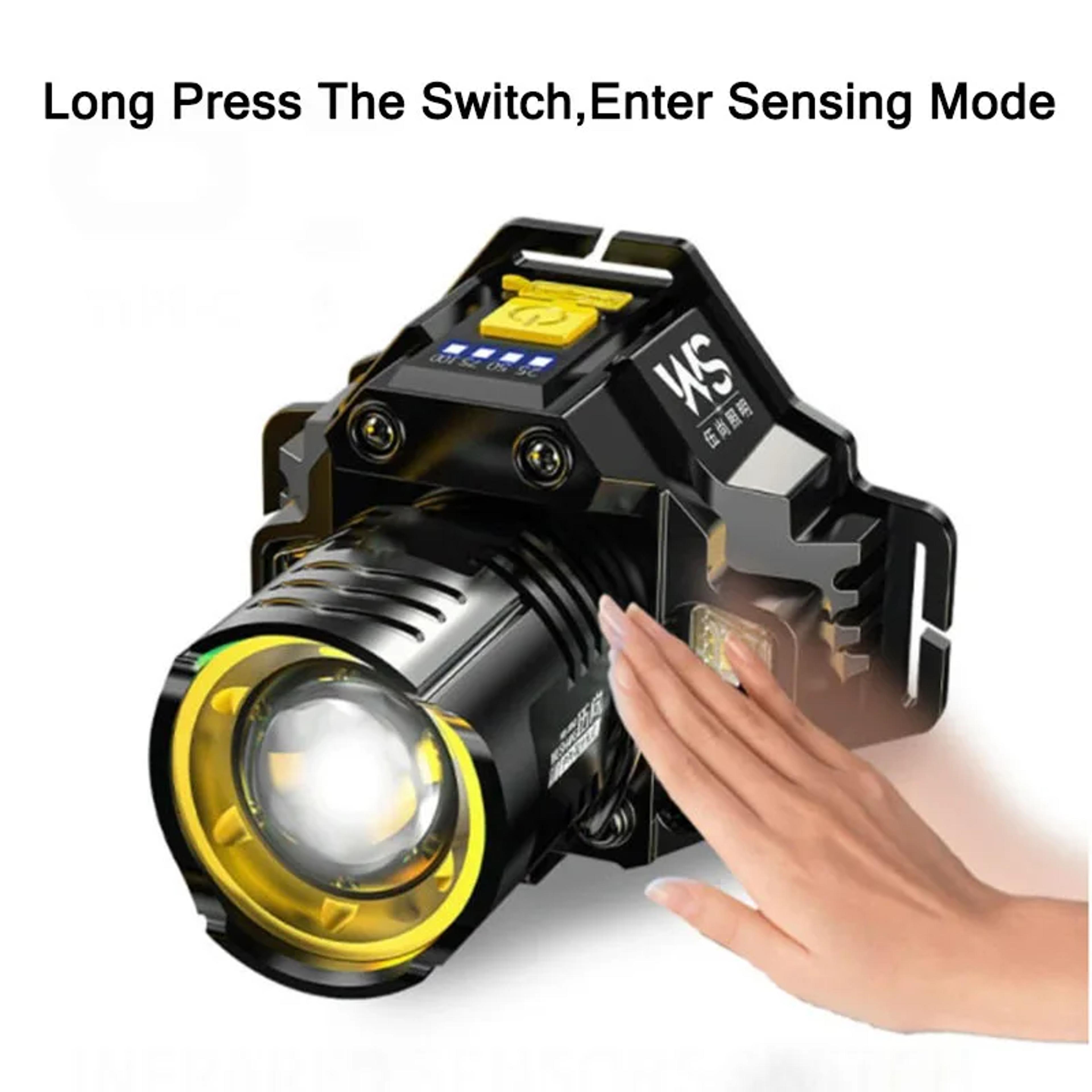 rechargeable cob head flashlight, powerful led headlamp, motion sensor headlight, high power head lamp for outdoor