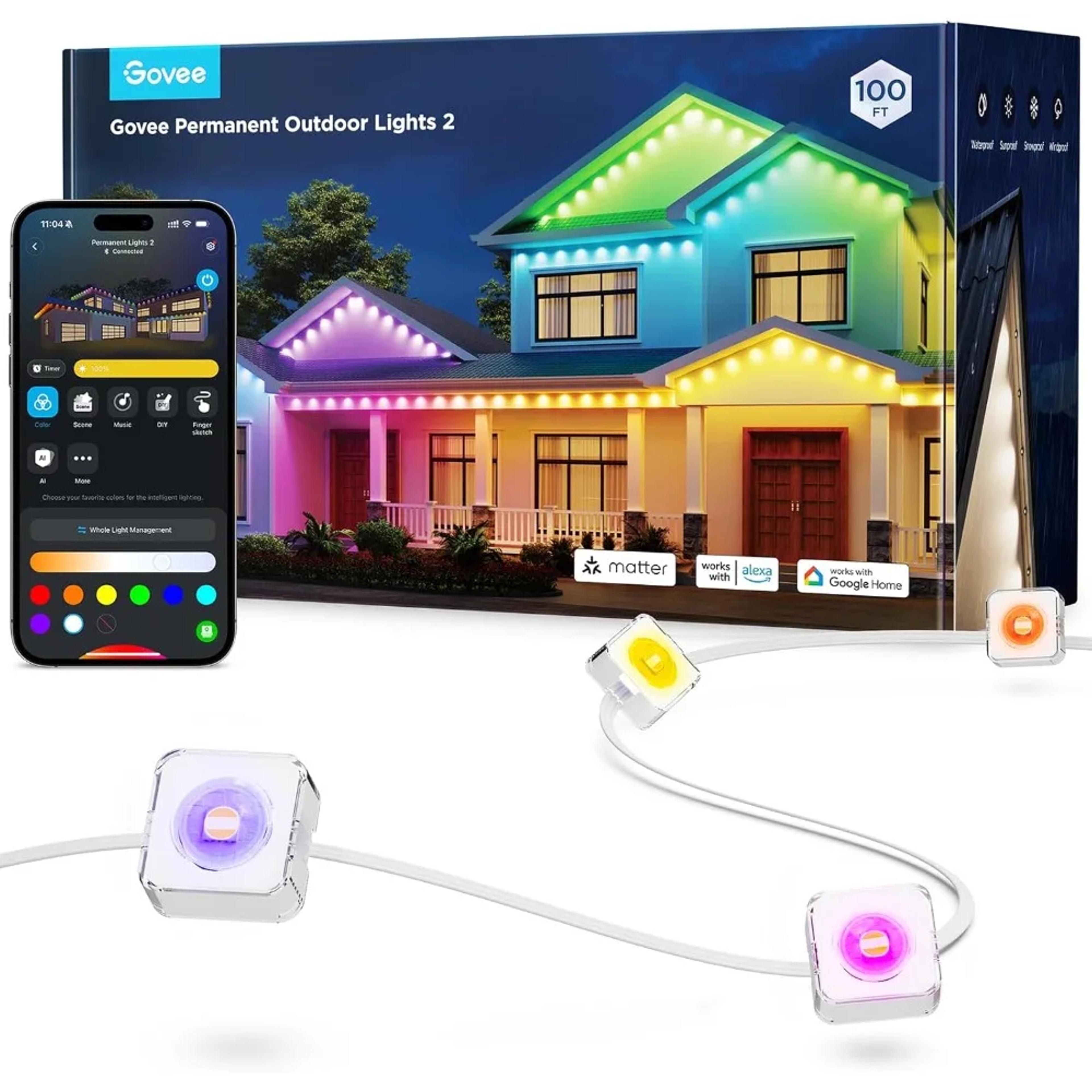 permanent outdoor lights, waterproof, works with alexa, google assistant, dynamic modes