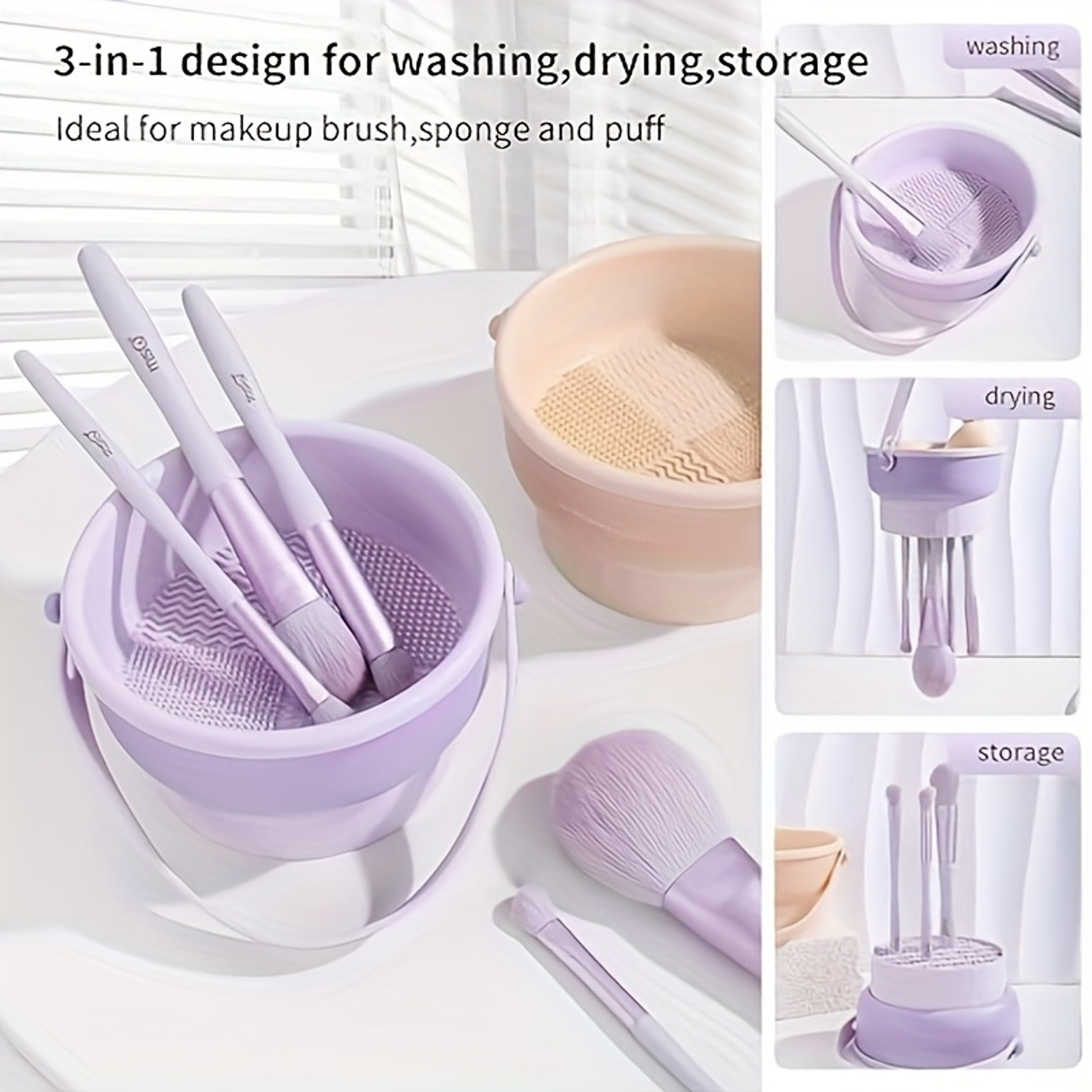 Silicone Makeup Brush Cleaner Mat, Drying Rack and Air Dry Tool, Cosmetic Brush Cleaning Beauty Organizer Kit – view 4