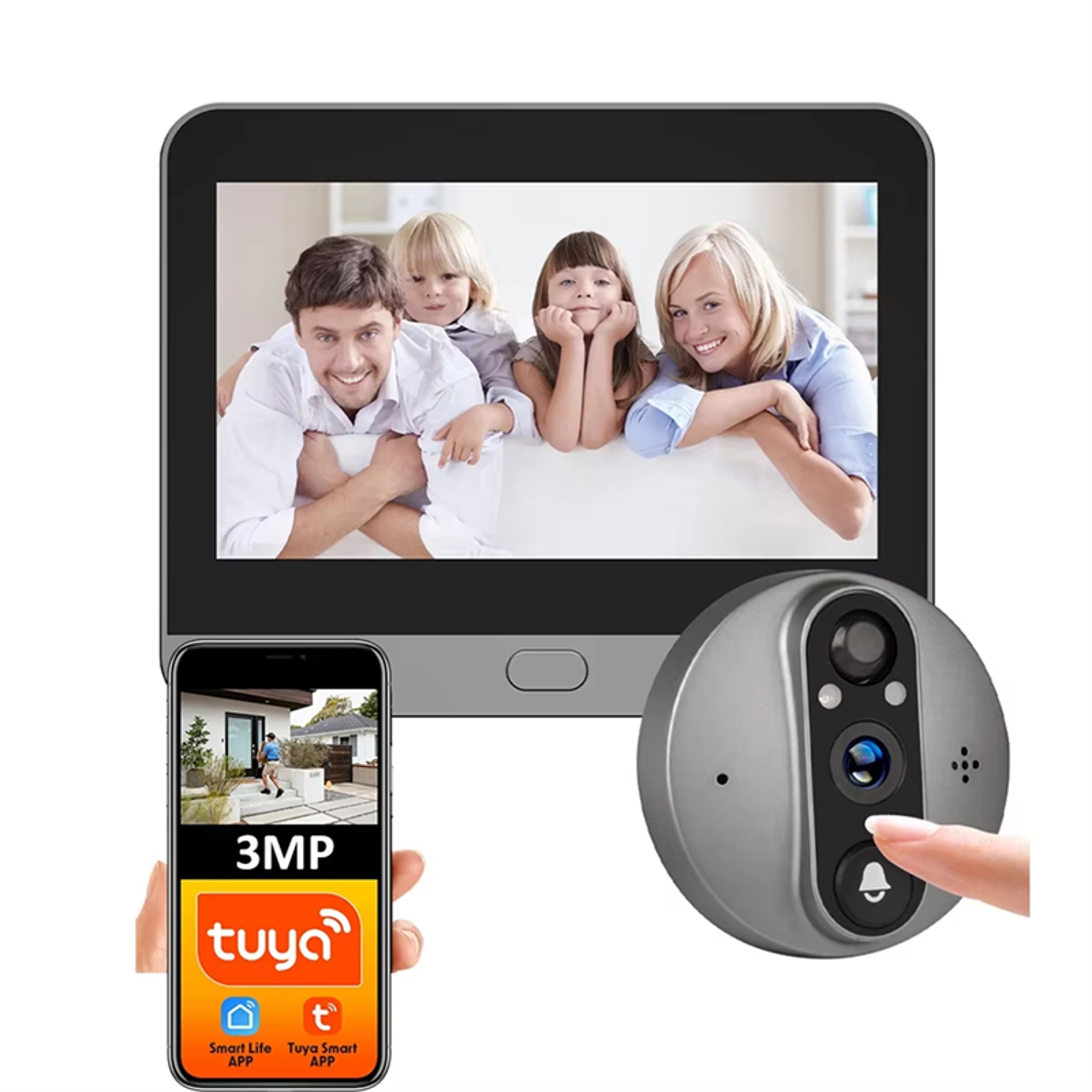 wifi door bell, smart life tuya eye peephole camera, pir motion detector, ir digital viewer, battery
