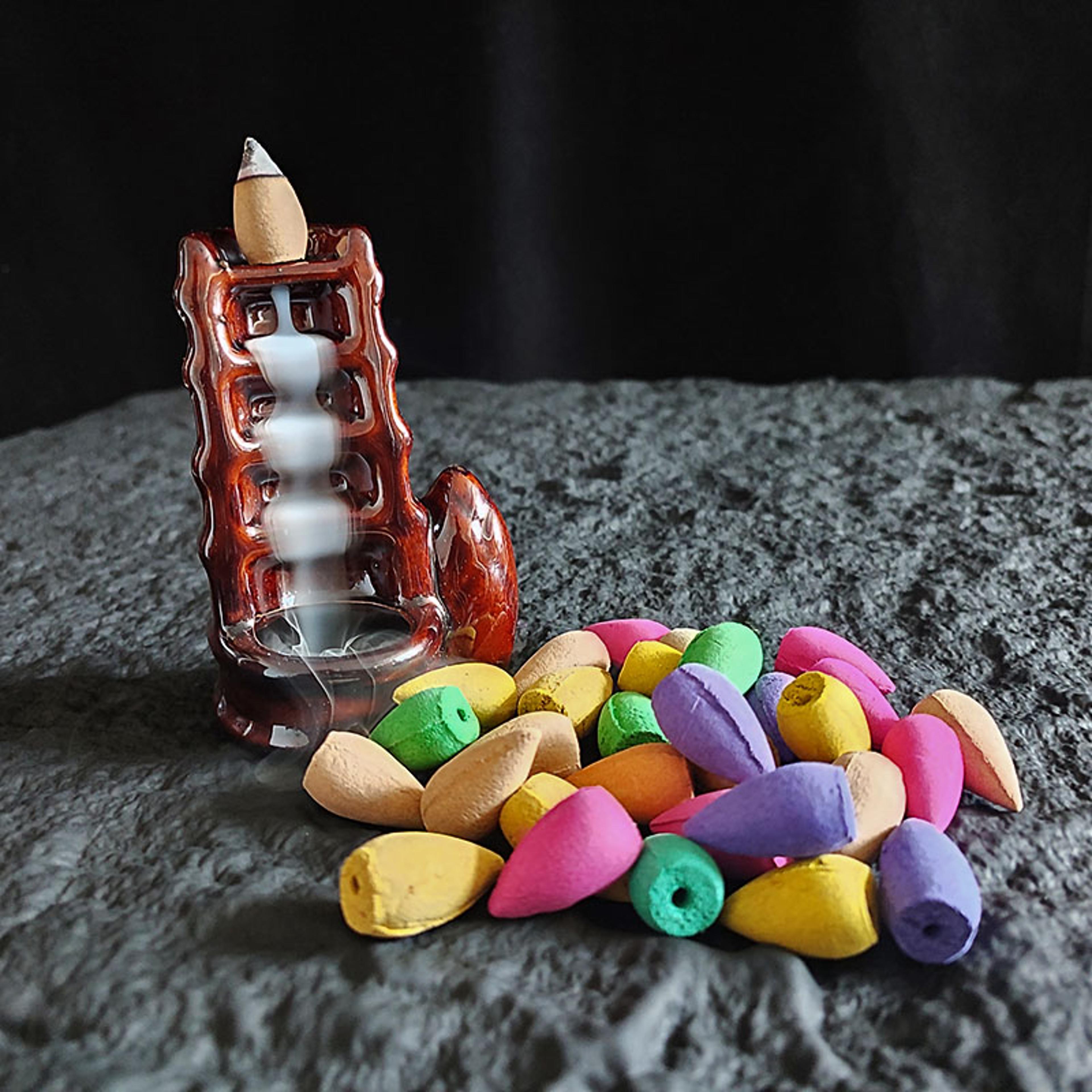 natural indian cone incense, rose waterfall reflux tower, backflow burner fragrance for home, tea room, hotel