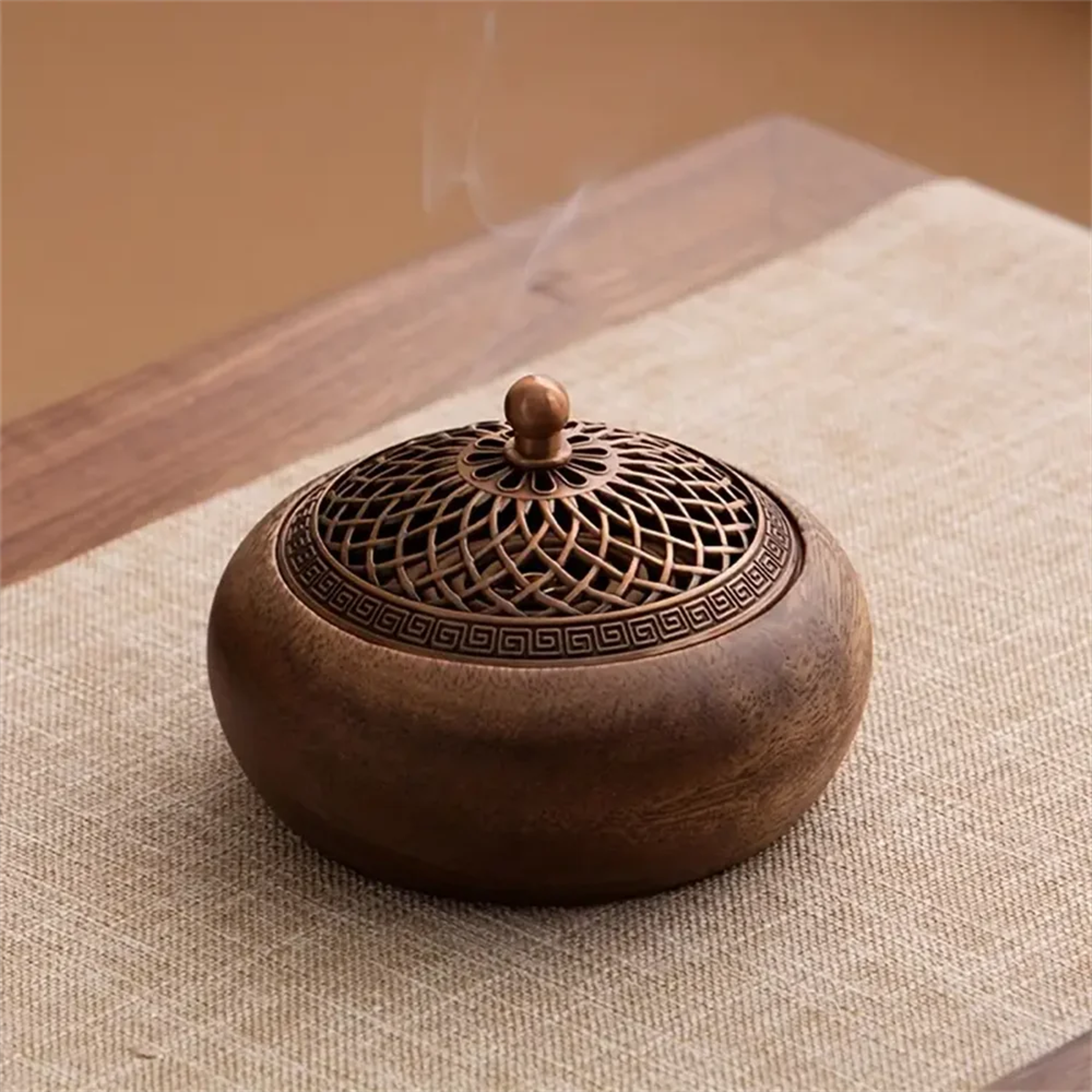 walnut incense burner, zen tea ceremony decor, ancient style sandalwood, agarwood smoked creative ornament