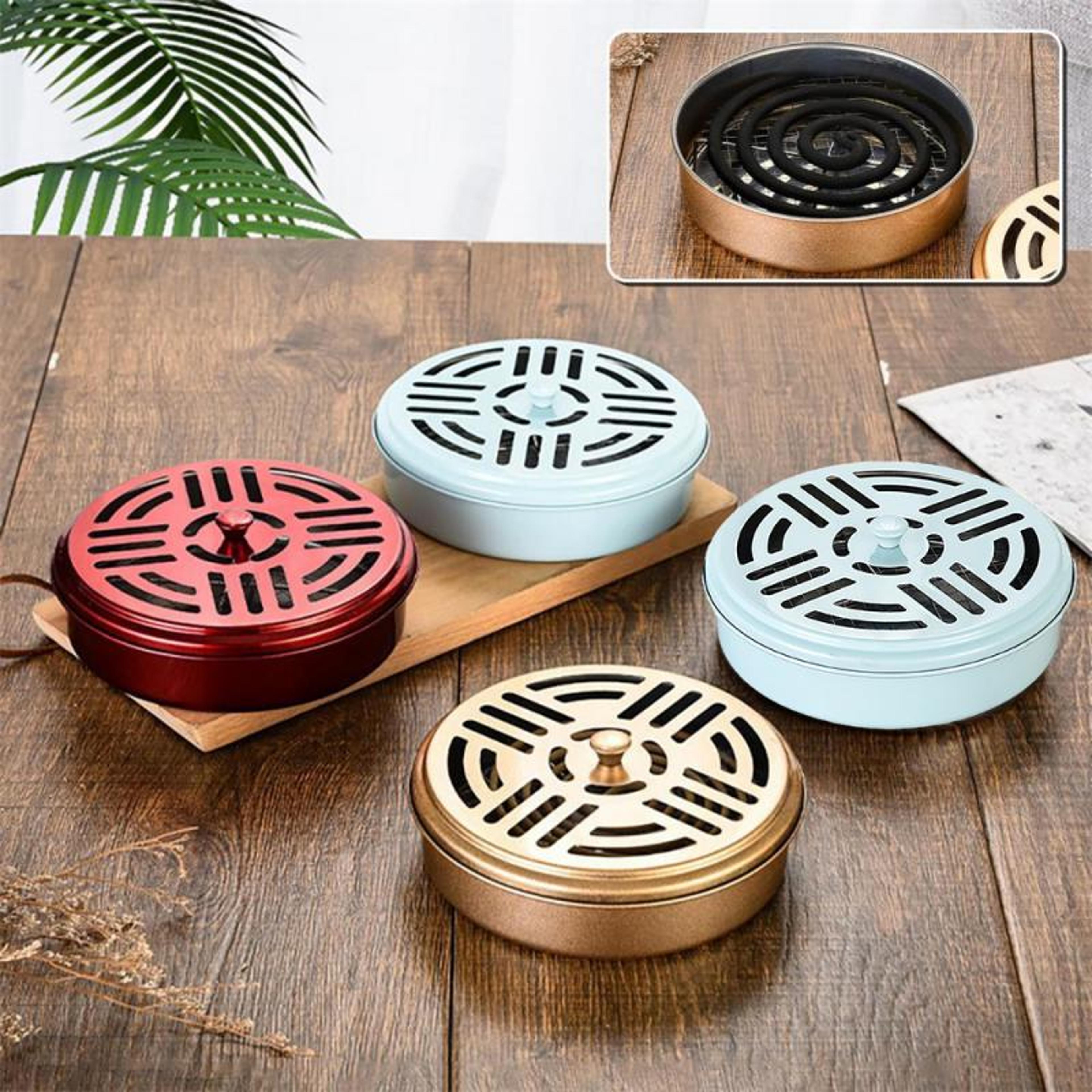 portable stainless steel round rack plate, modern spiral cover mosquito coil holder tray, incense insect repellent