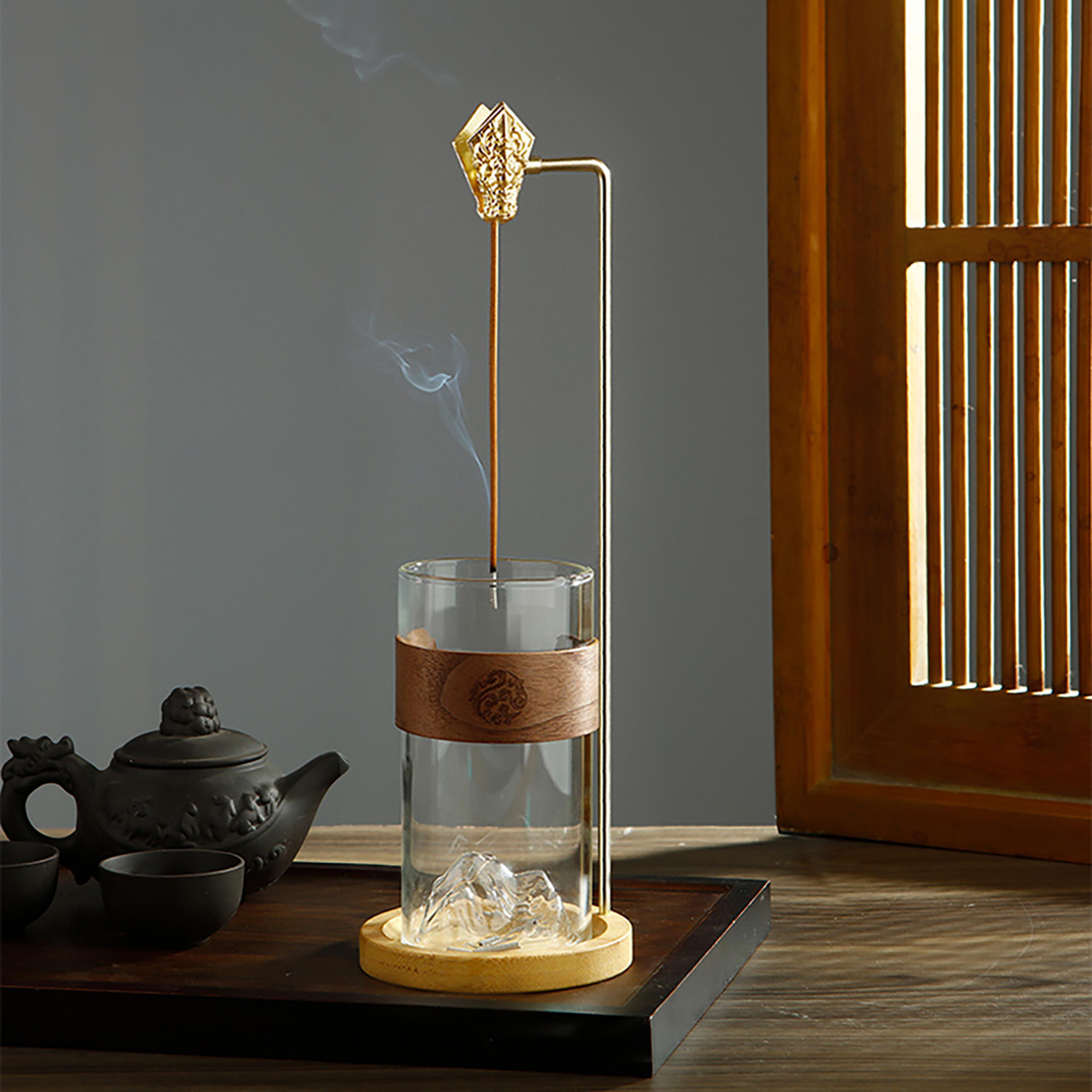 glass mountain incense holder, dragon clip anti-ash incense burner, ash catcher stick holder for yoga meditation