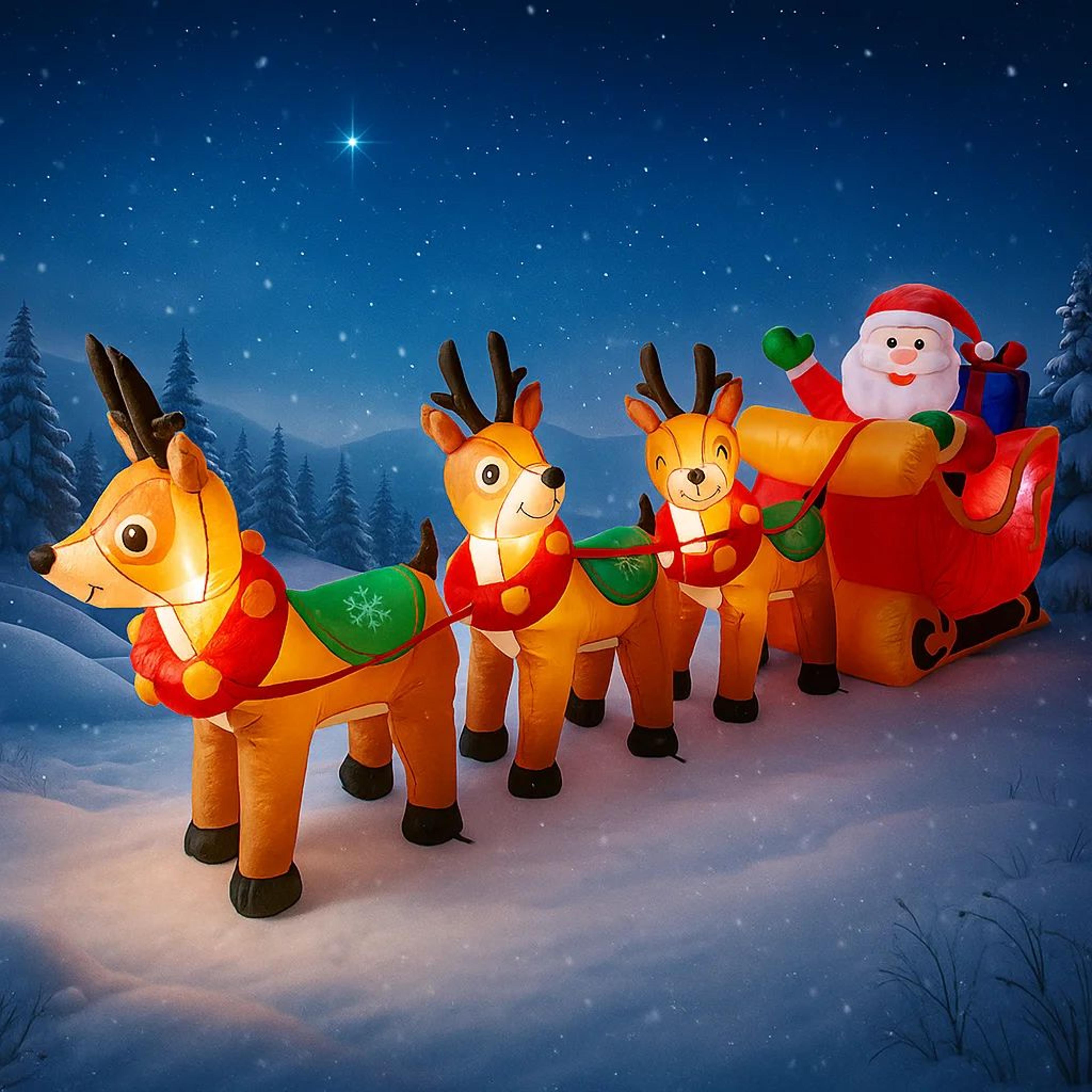 christmas decorations led lights outdoor, santa sleigh reindeer inflatable model, holiday decor for home yard party
