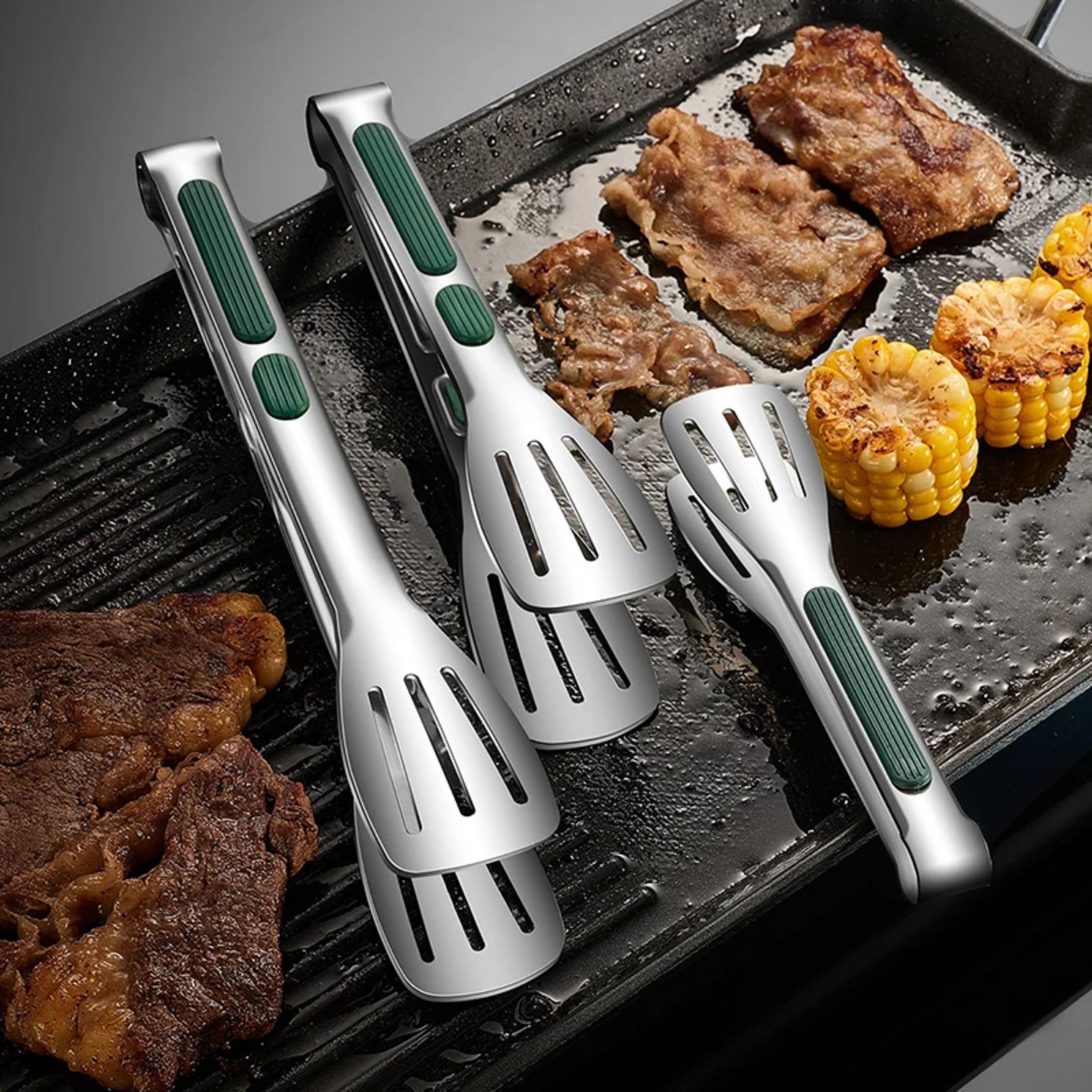non-slip stainless steel food tongs, meat serving clip, salad bread clamp, barbecue grill, buffet cooking tools, kitchen