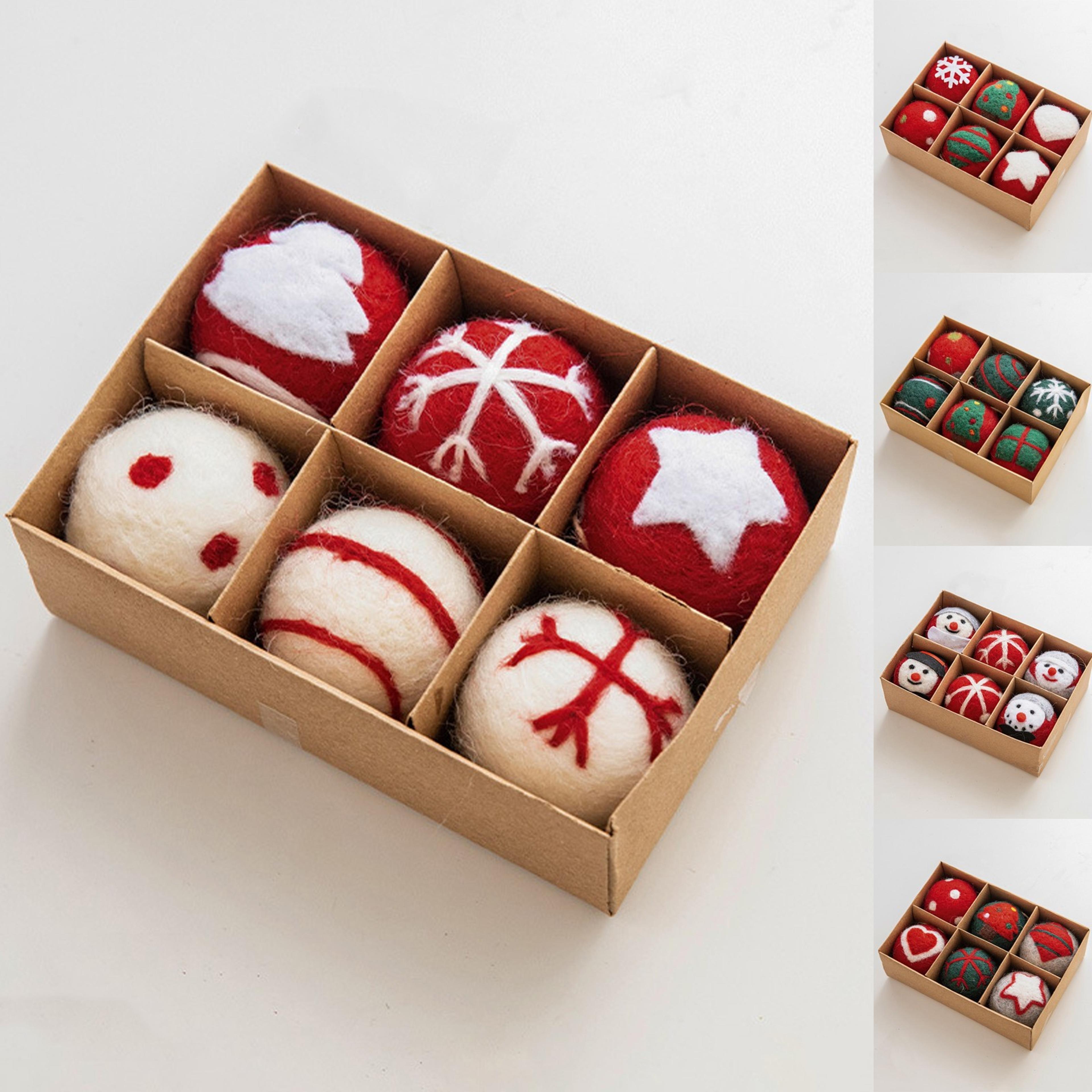 mini wool christmas tree baubles, handcrafted felt snowflake ornaments, festive home & gift decor