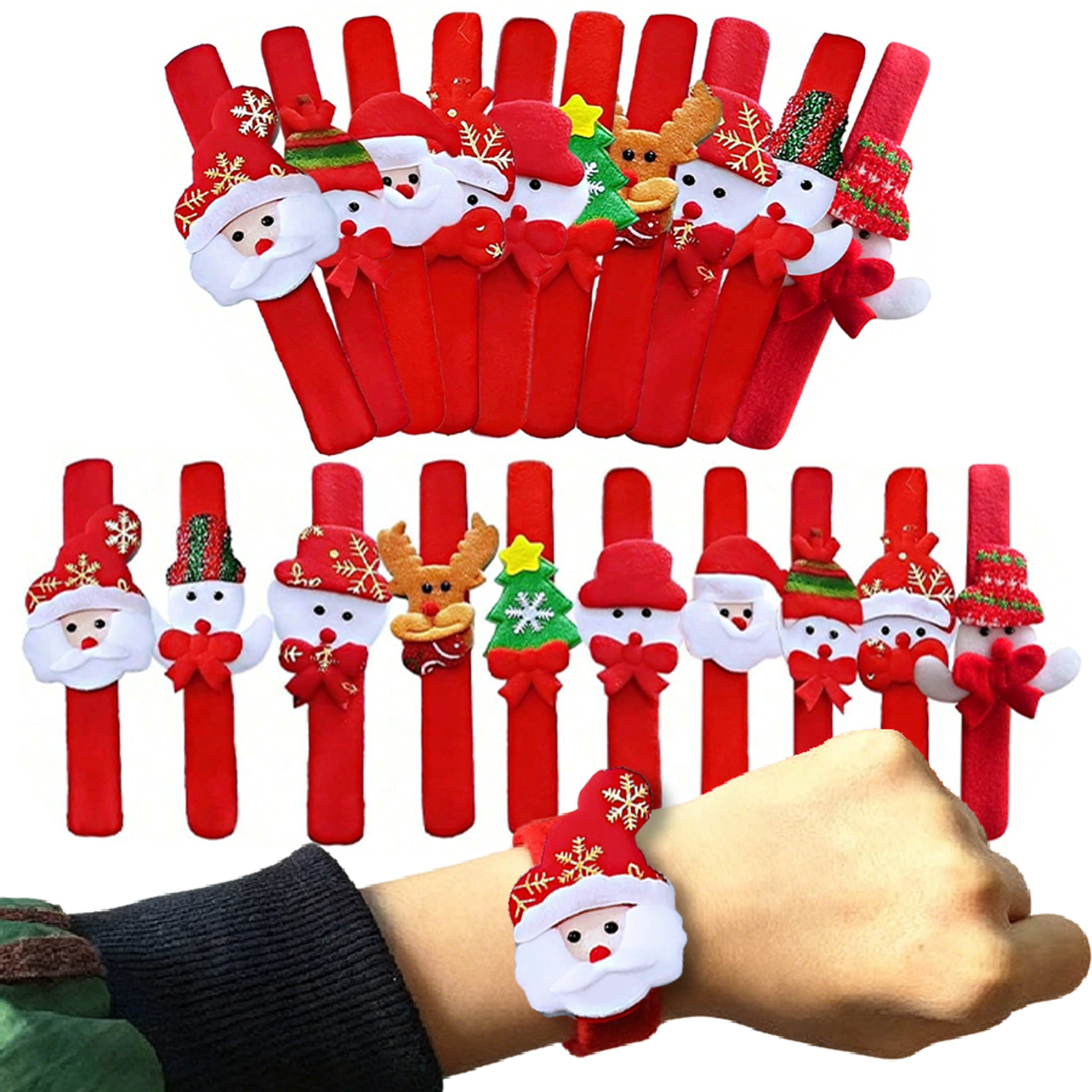 xmas slap bands, christmas clap bracelets, reindeer bear santa claus snowman, party favors, decorations, gifts