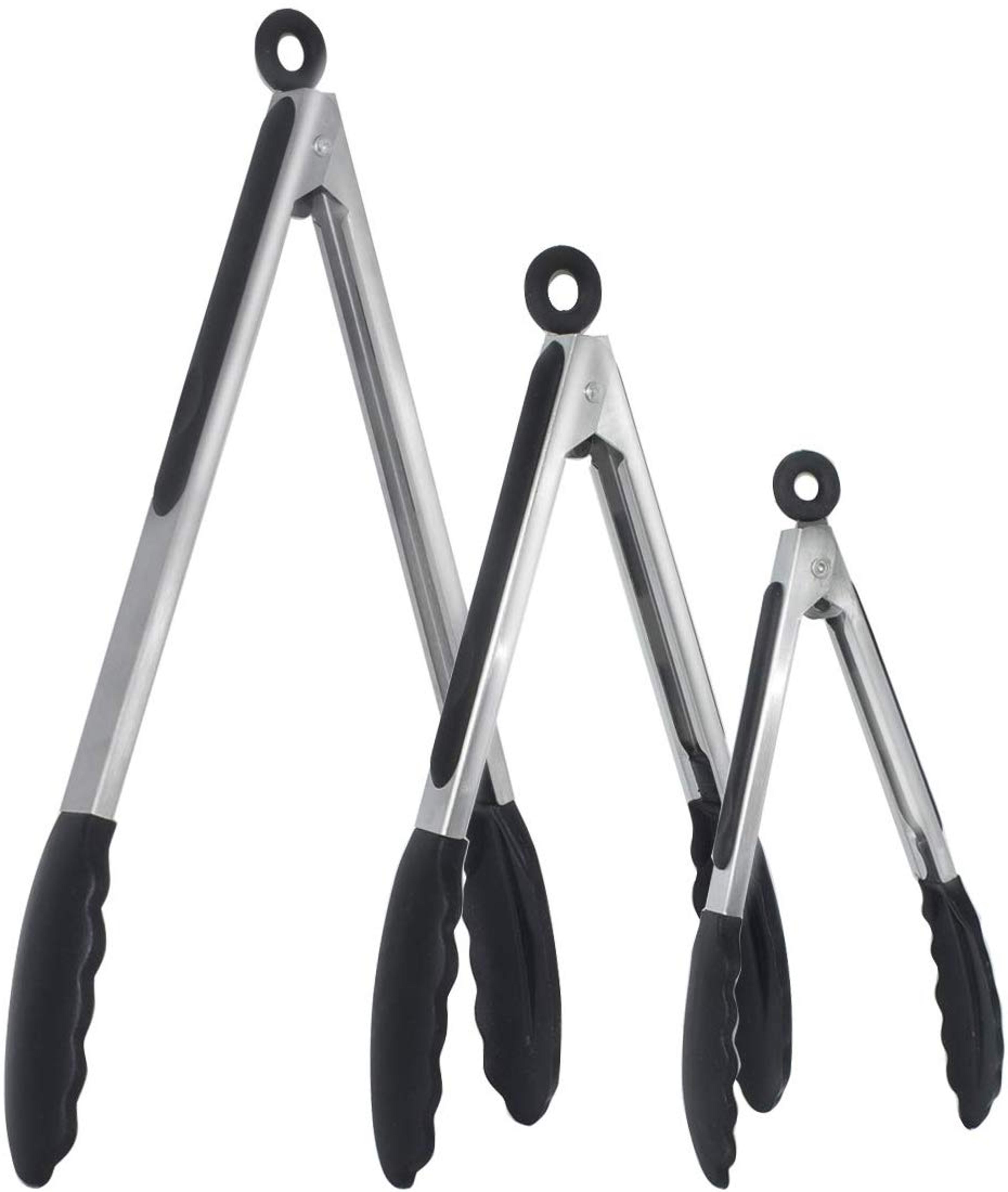 silicone kitchen bbq tongs, stainless steel cooking tongs, locking non slip food tongs with silicone tips