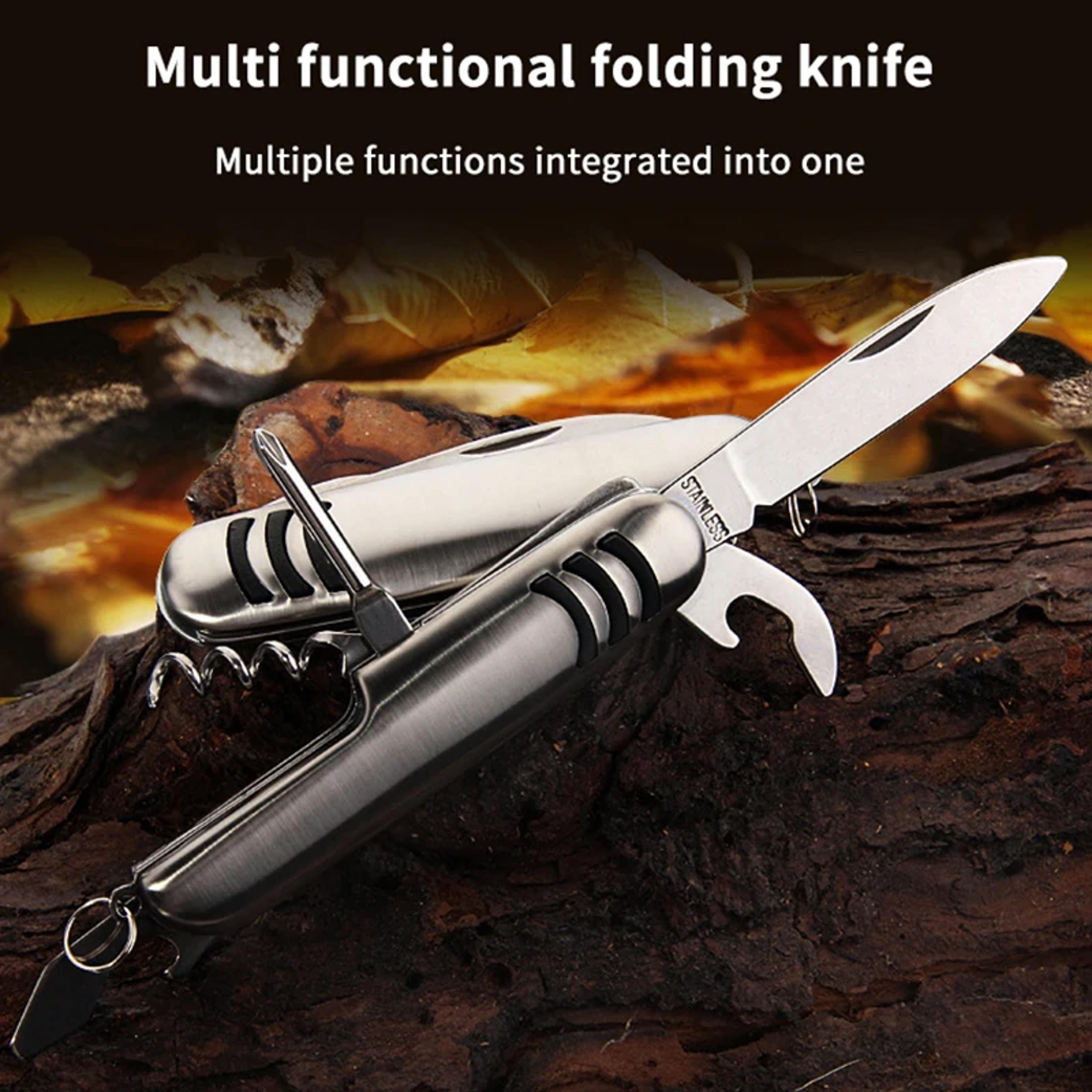 multifunctional stainless steel knife, swiss army knife, folding camping knife, fruit knife, barbecue universal knife