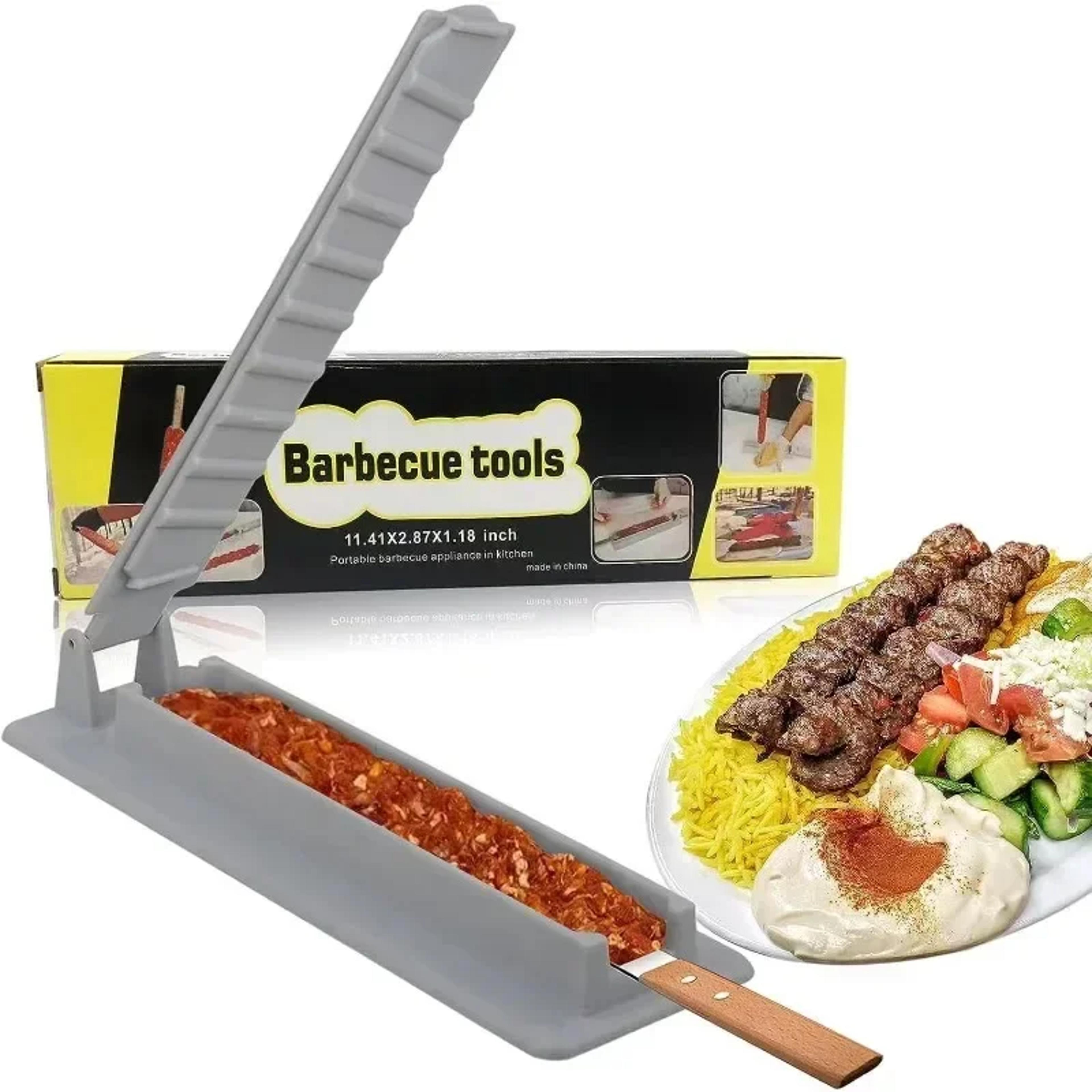 kebab maker mould, plastic kabob maker, manual kebab press, bbq gadget, meat skewer tool