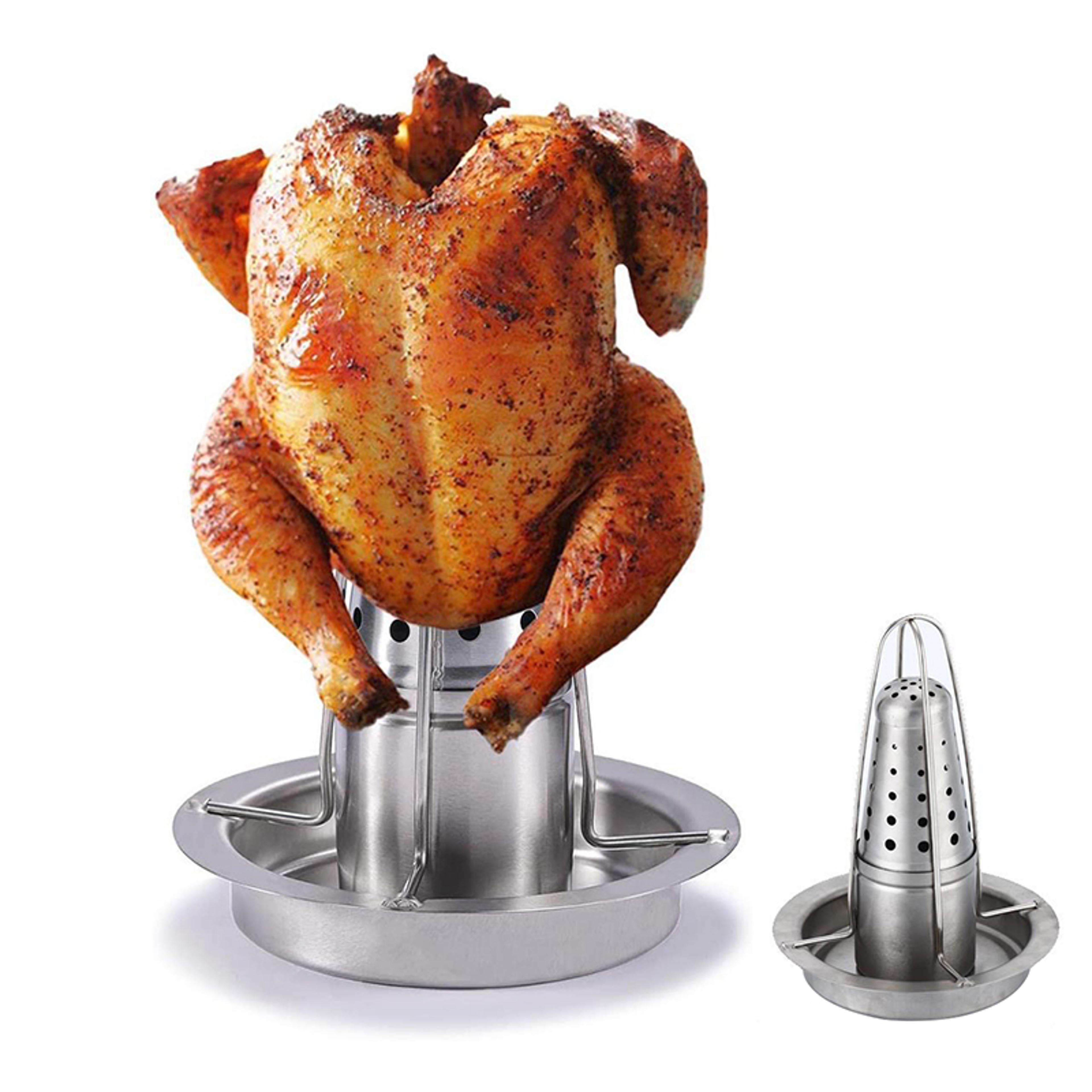 stainless steel roasting grill stand, outdoor portable chicken roaster rack, removable non stick grilled chicken plate