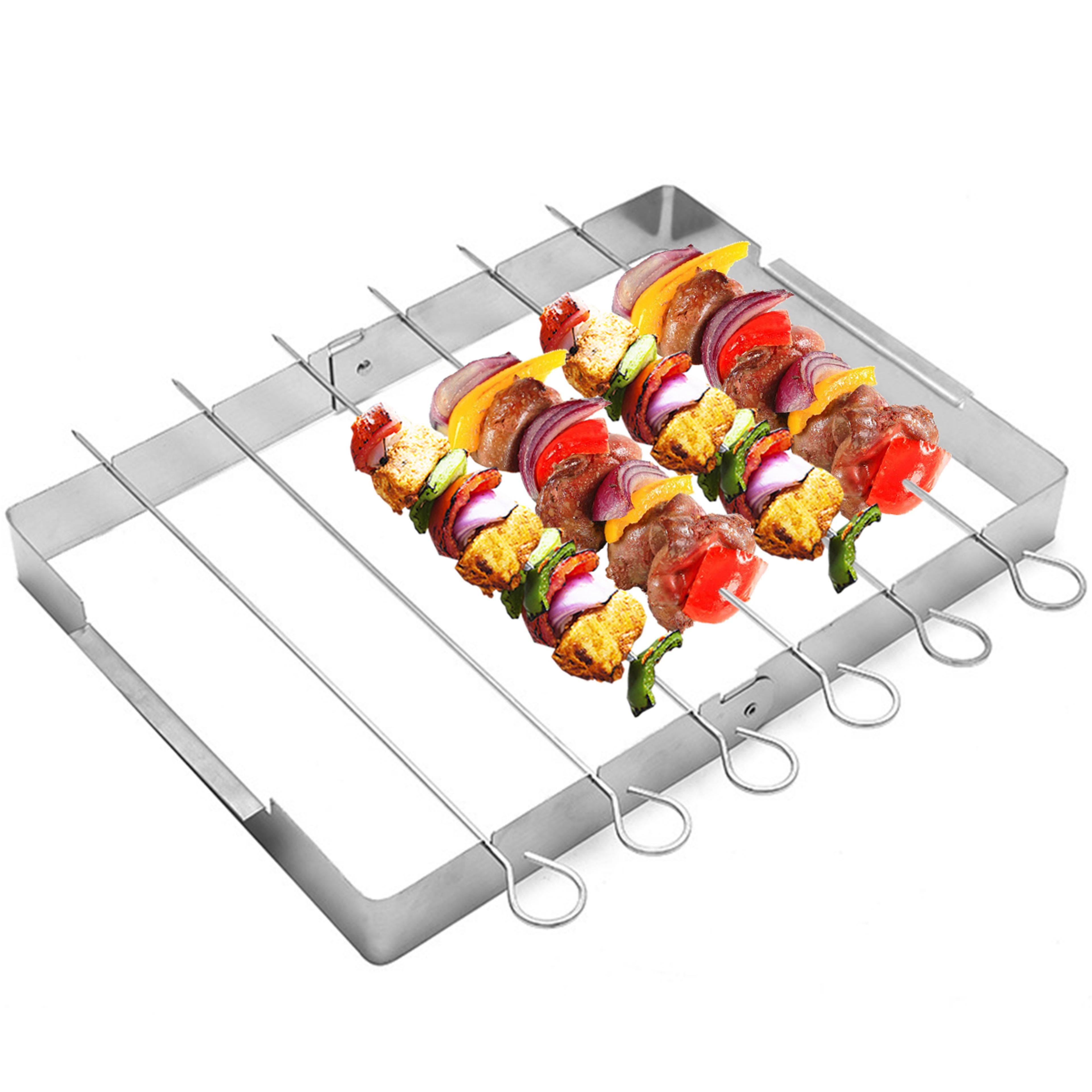 bbq skewer rack stainless steel, foldable rotating grill rack, metal bbq skewers for shish kebab, rotisserie style