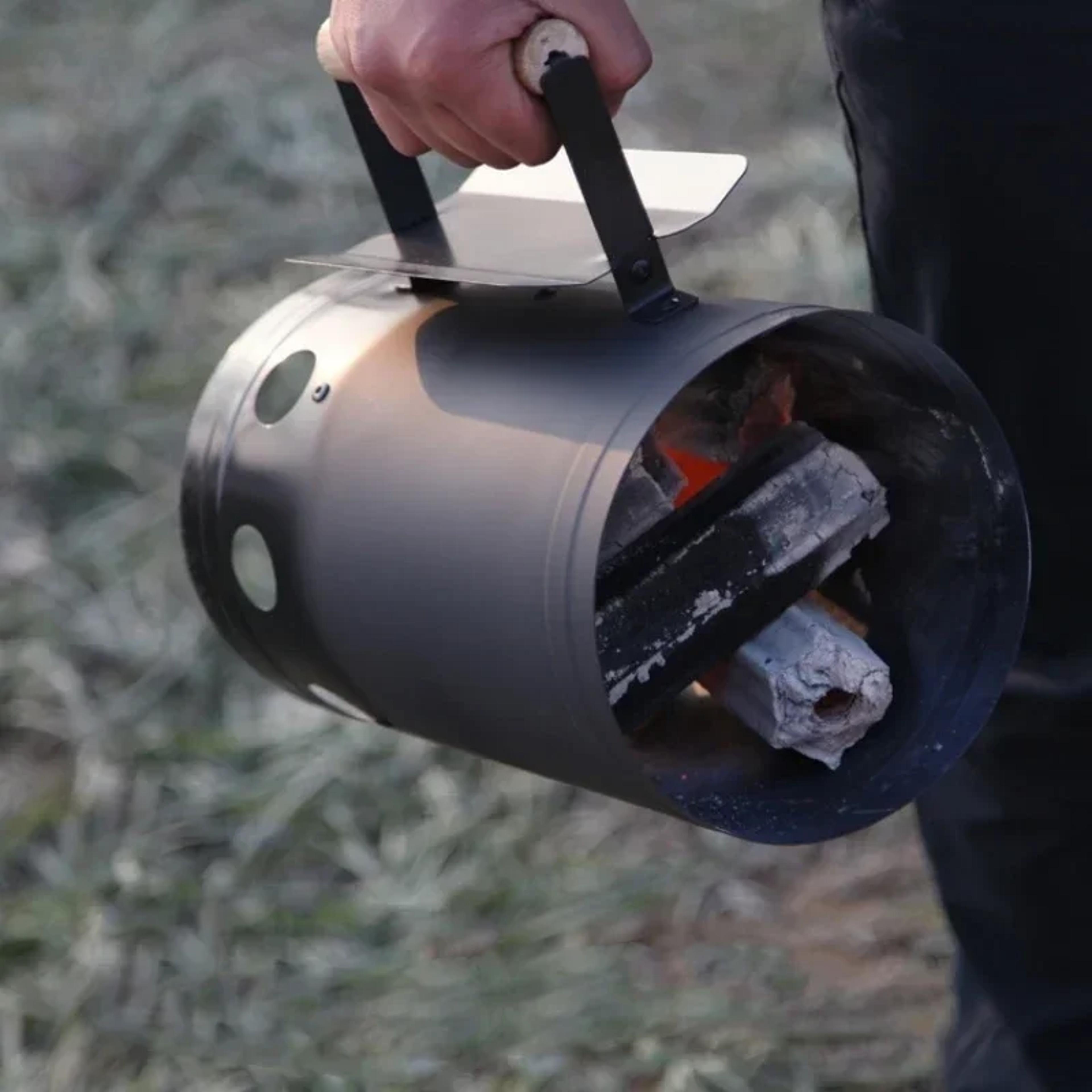 portable charcoal bucket, outdoor barbecue stove, stainless steel igniter, charcoal igniting barrel, rugged convenient