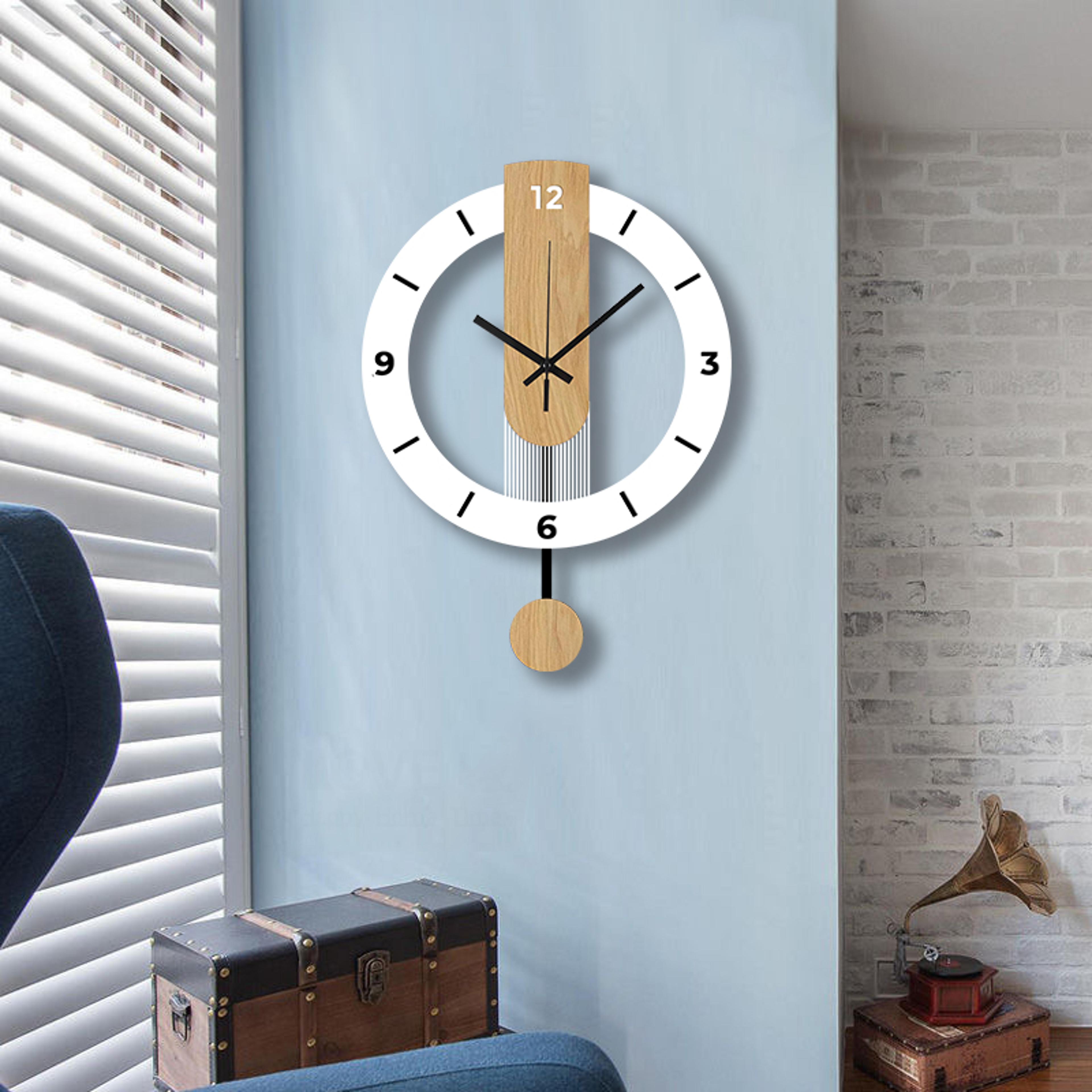 white wood grain acrylic clock, creative pendulum silent clock, living room bedroom kitchen office home decoration