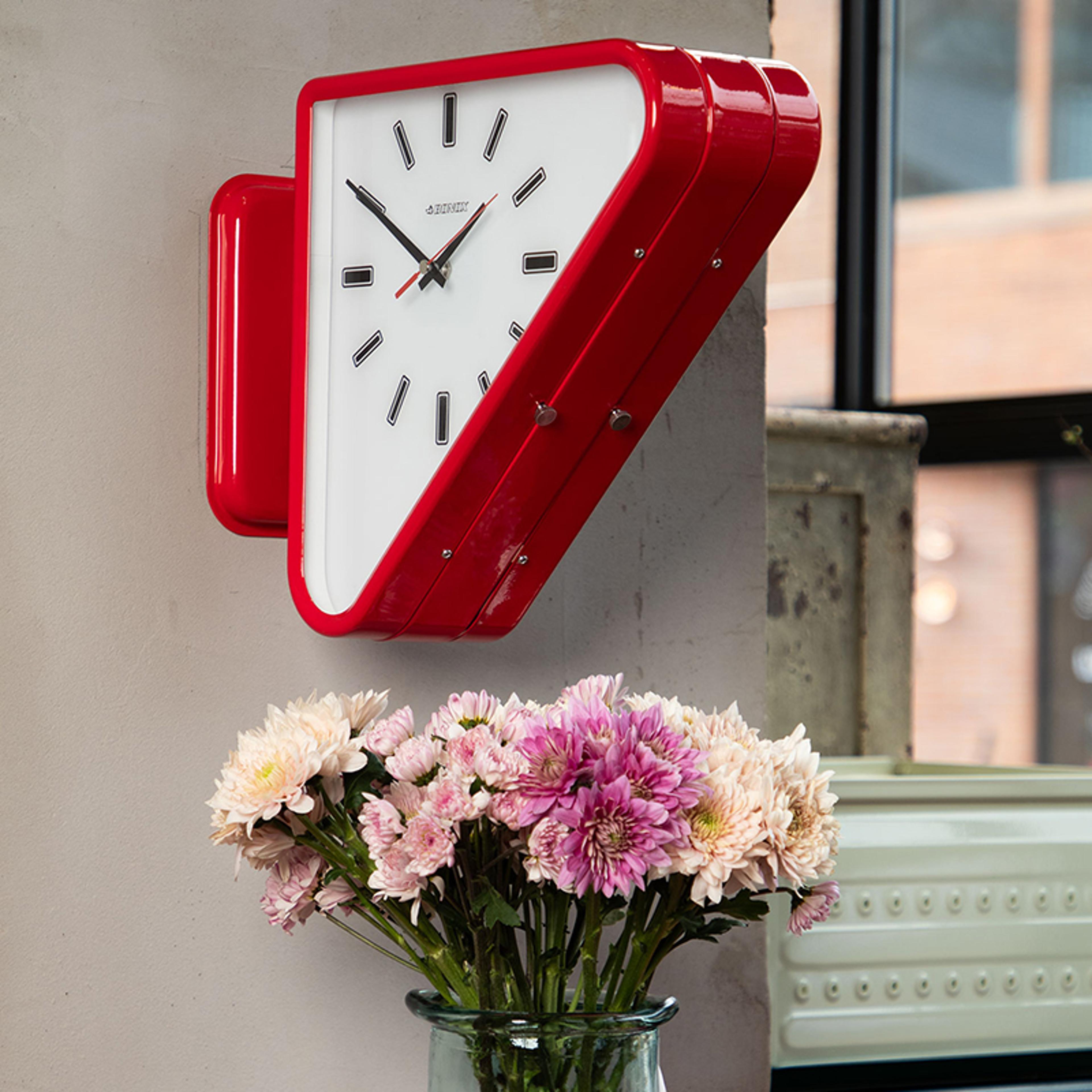 living room minimalism clock, triangle modern two-sided wall clock, silent design mechanism for decoration