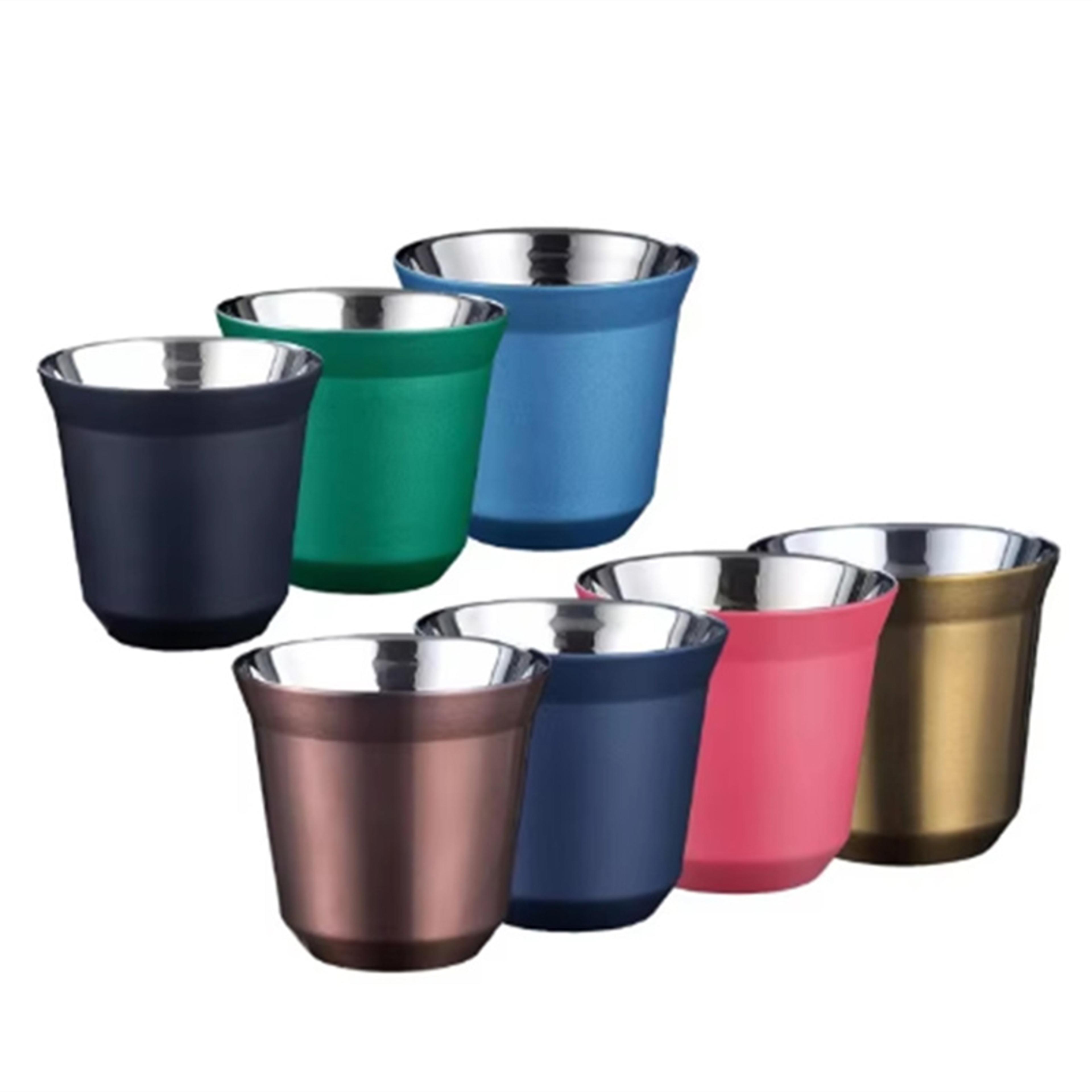 espresso mugs, stainless steel breakfast cups insulated, coffee milk water drink, double wall dishwasher safe texture