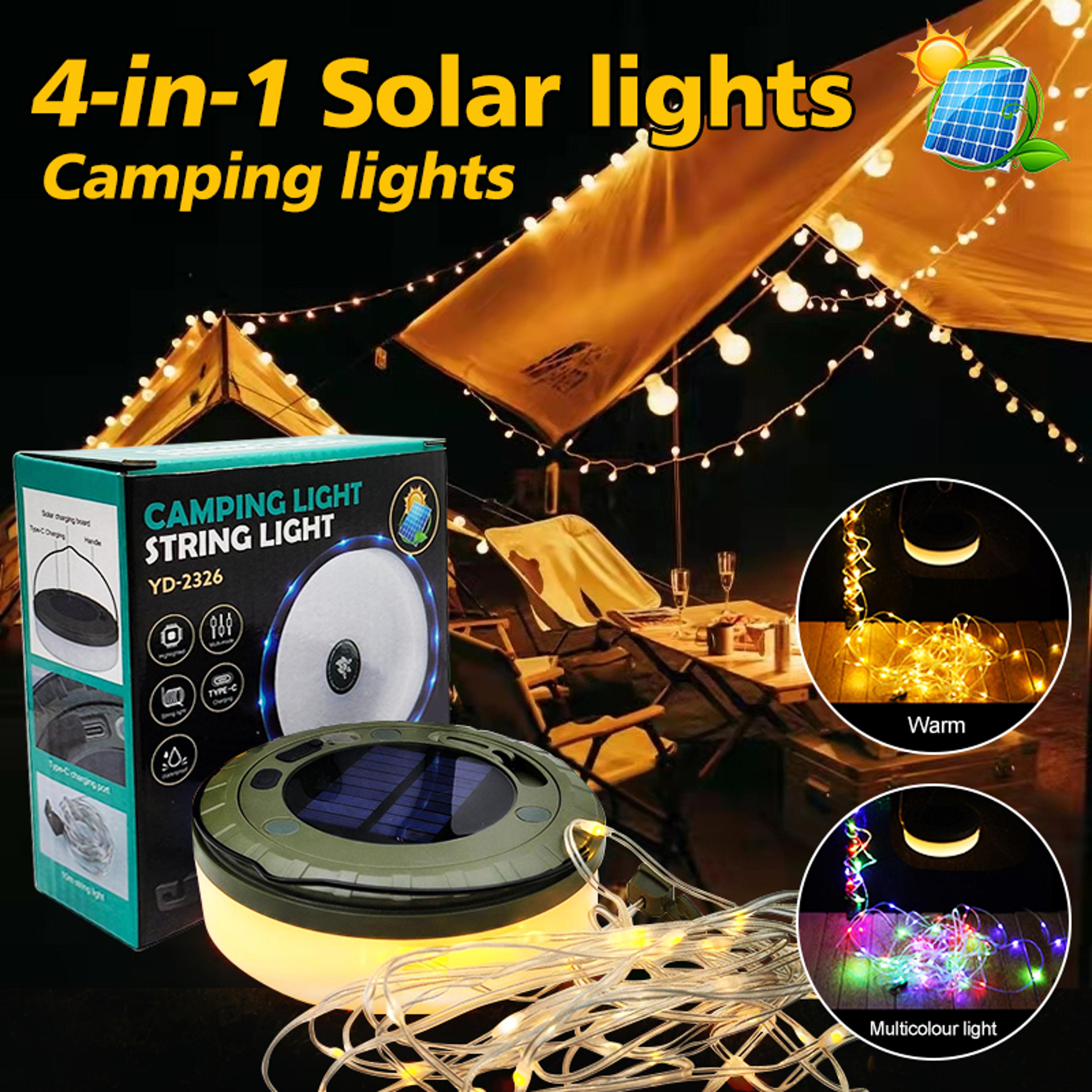 solar lights, outdoor camping light, rgb atmosphere light, string light outdoor tent, led flashlight with hook