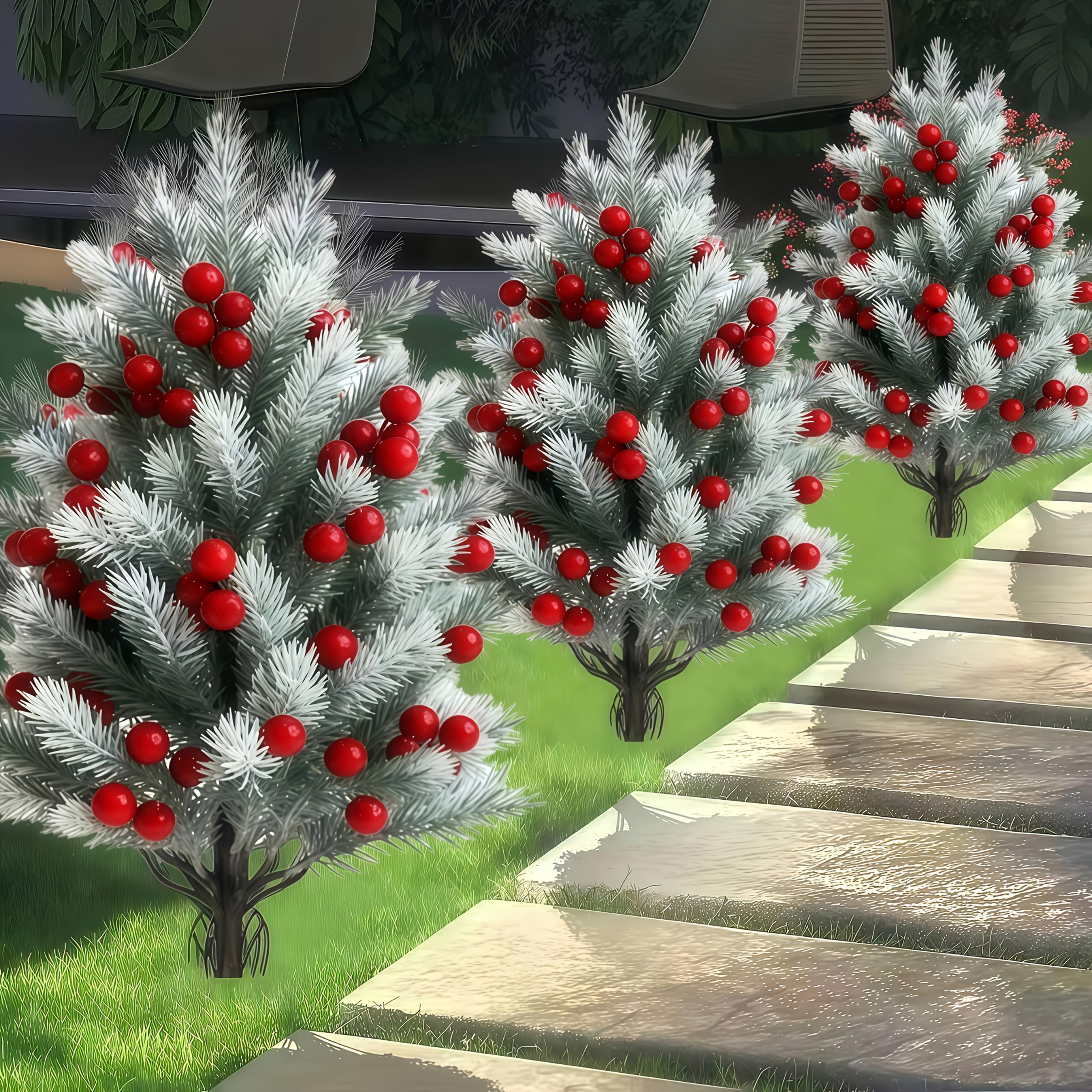 artificial tree with ground stake, realistic bushes plant for outdoor yard and front porch decor