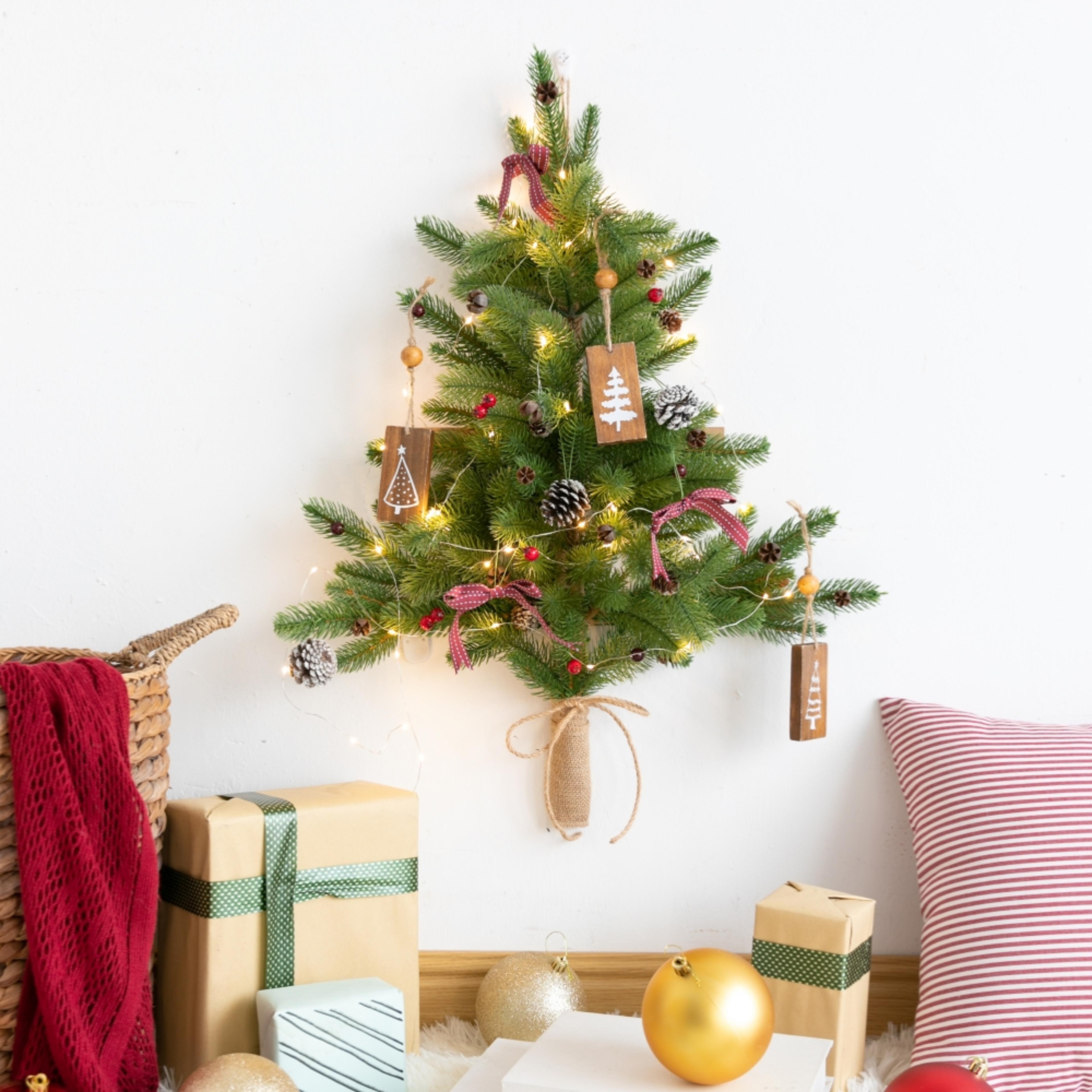 creative diy wall christmas tree, led light string decor, small door hanging christmas decoration, home scene layout