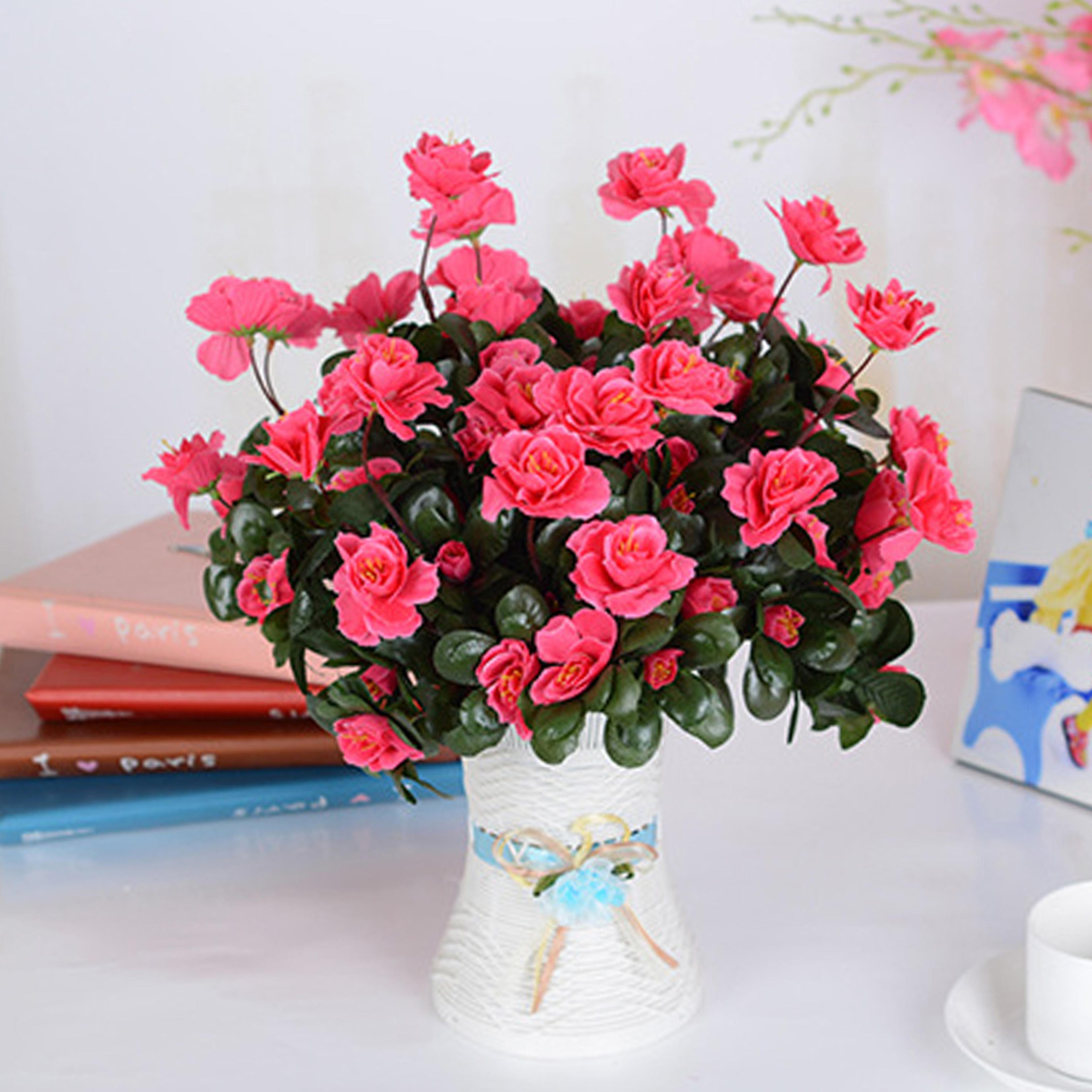 outdoor fall artificial red azalea, bushes uv resistant flowers for garden decor