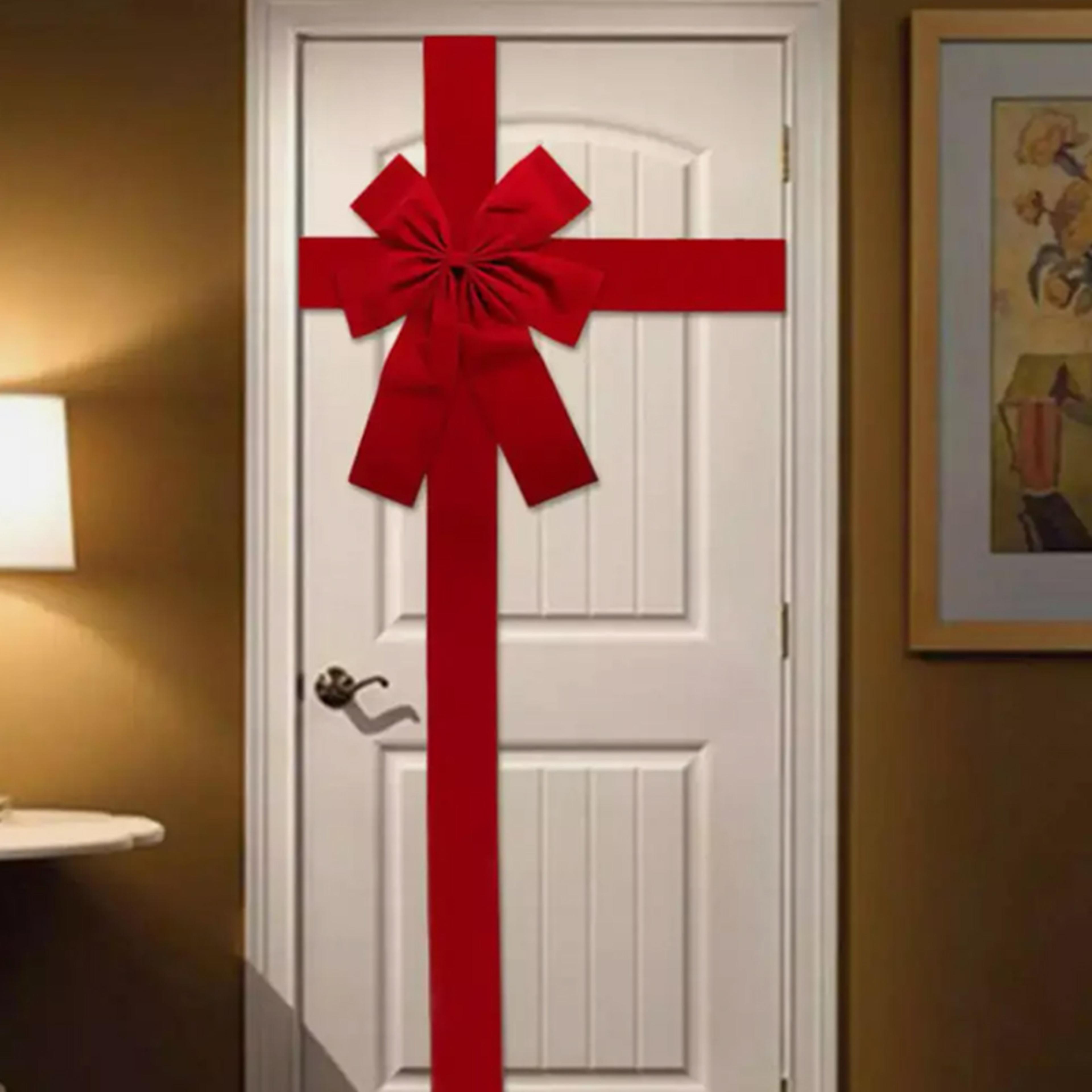 christmas front door decoration, hanging bow knot, big bow, imitation linen ribbon, for new year, xmas front door decor