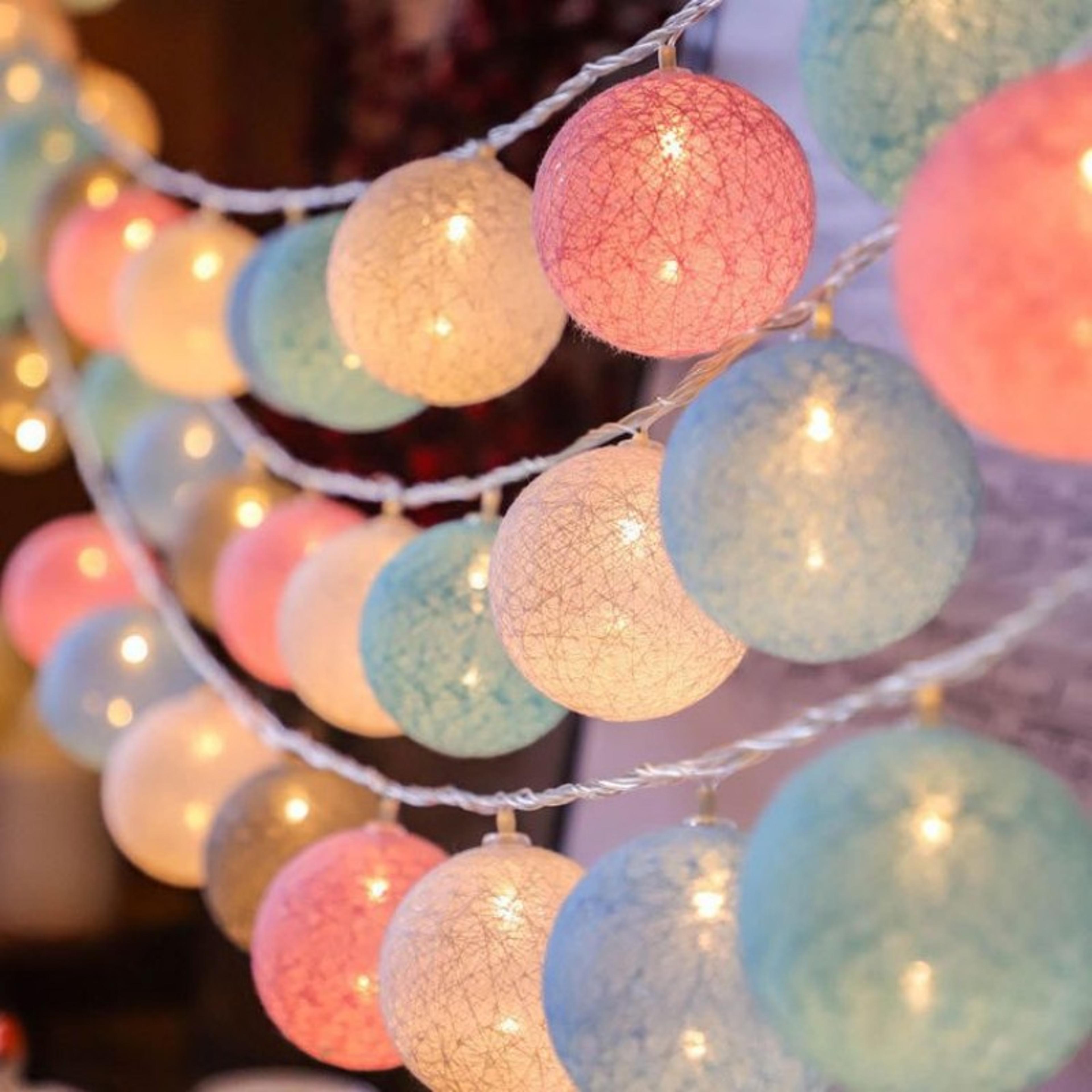 colorful cotton garland led balls, christmas string lights for home decoration, wedding fairy bedroom decor