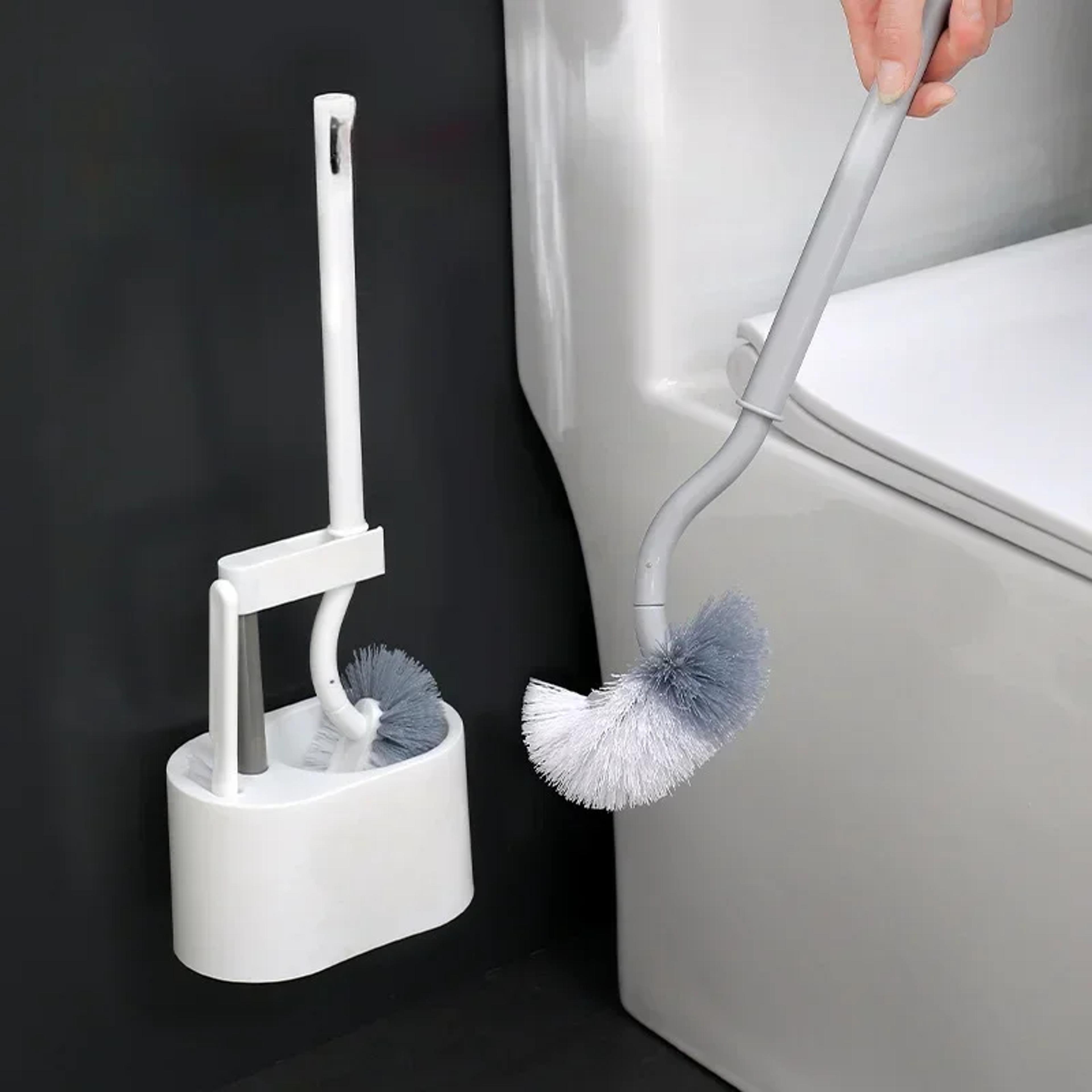 s-curve wall mount toilet brush, angled head gap cleaner with soft bristles for bathroom hygiene