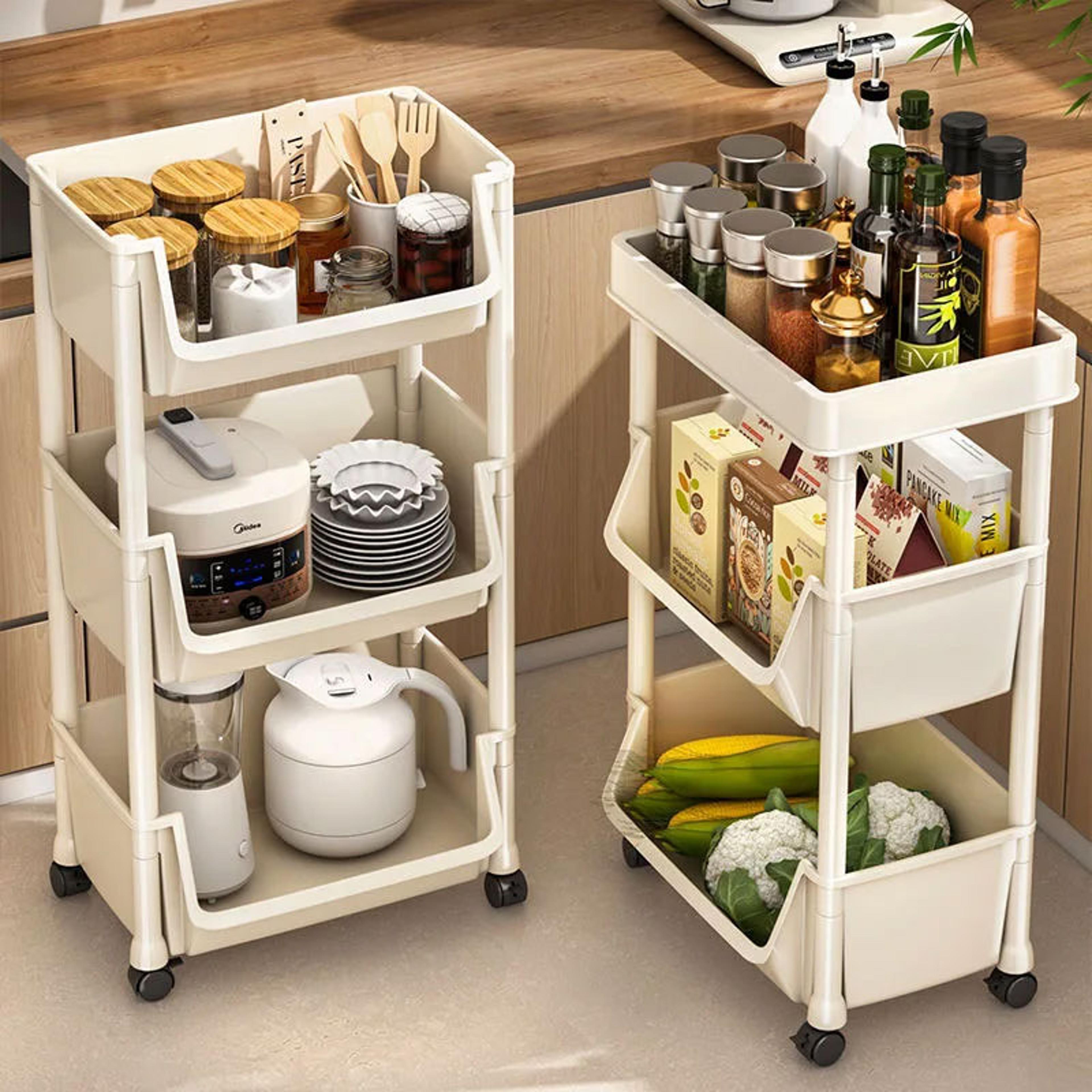 multi tier storage rack, narrow corner kitchen trolley organizer, mobile storage cart for home and office