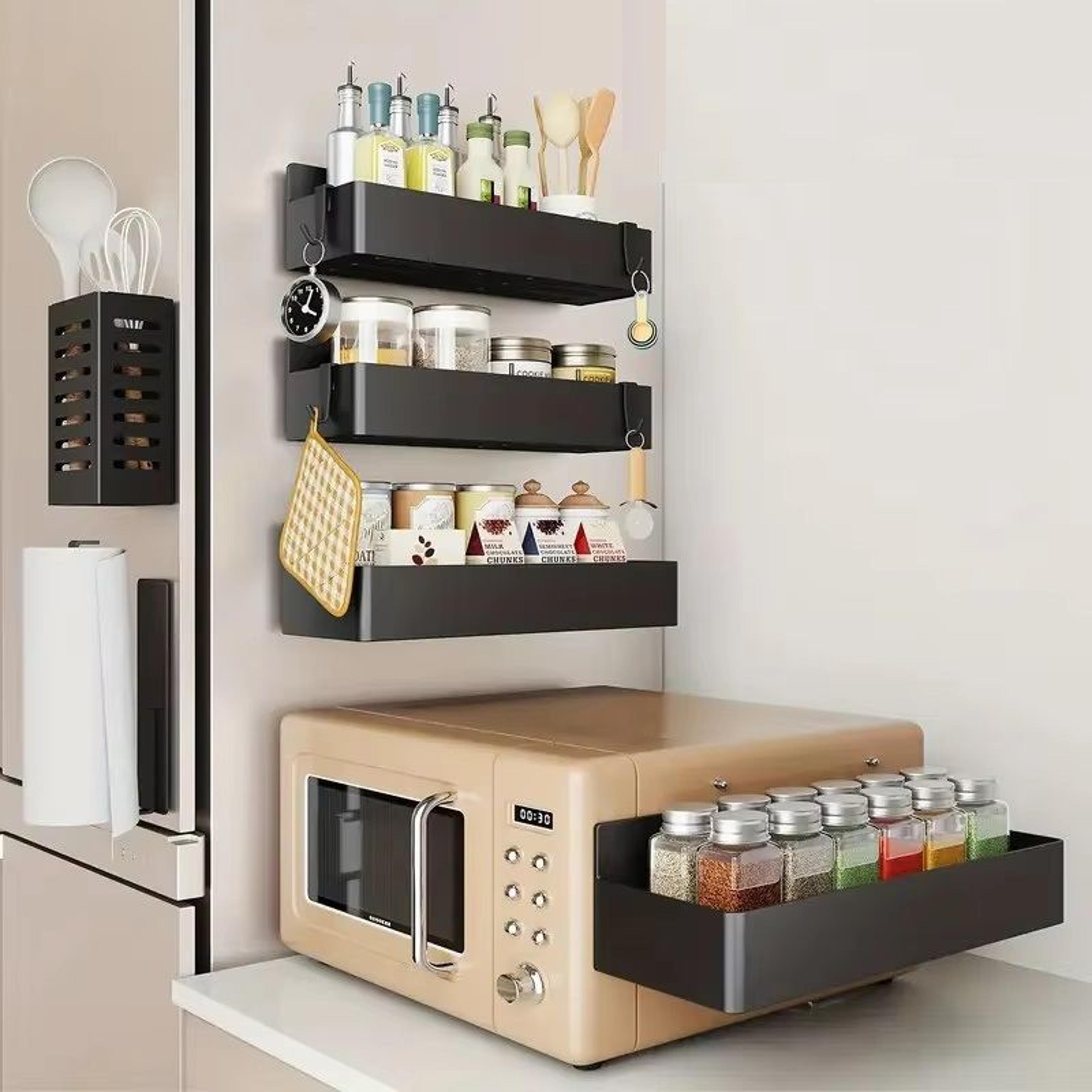 magnetic storage rack, punch-free refrigerator basket, kitchen seasoning jar holder, bathroom shelf organizer