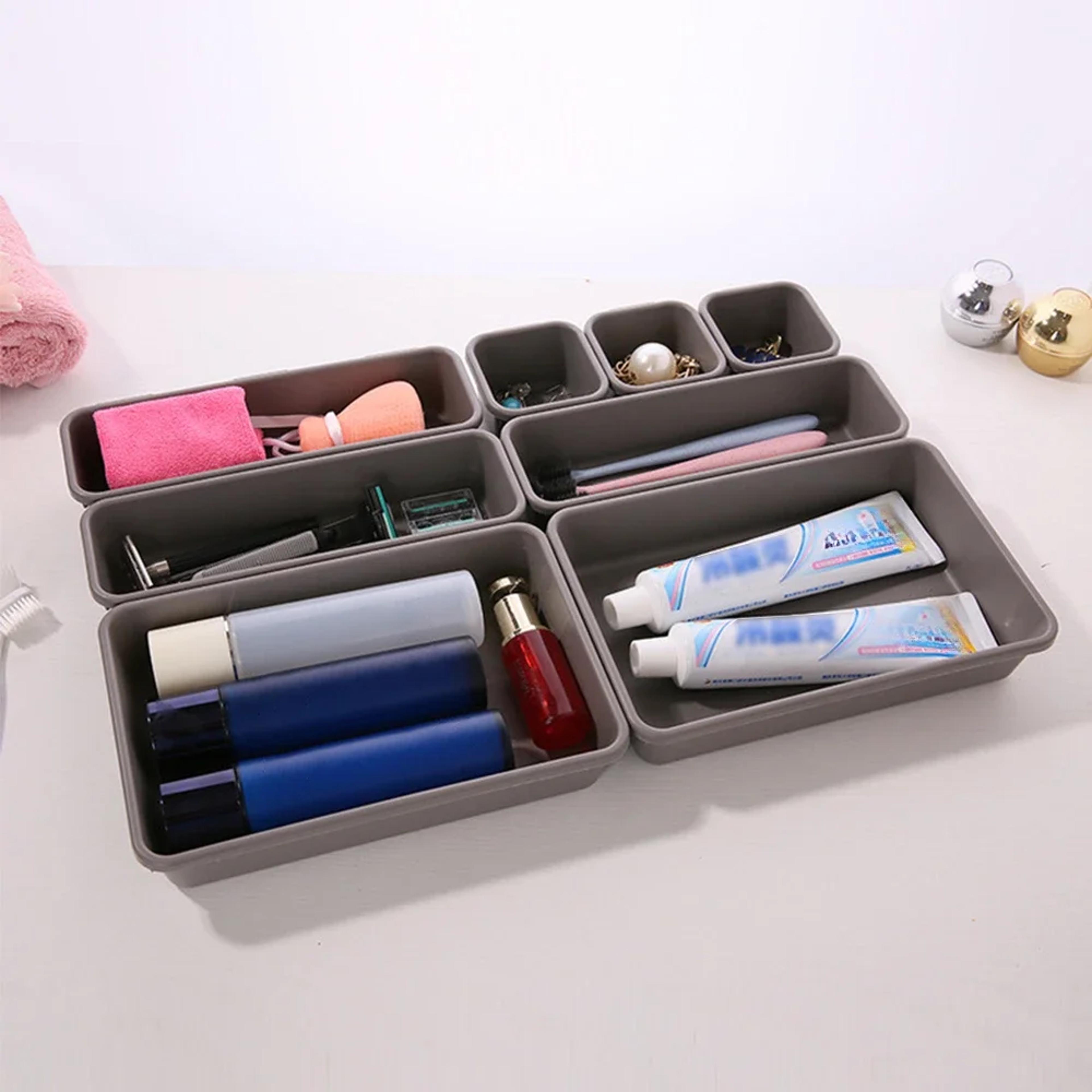 adjustable drawer organizer box, makeup cosmetics divider, kitchen, bathroom storage, closet jewelry tray