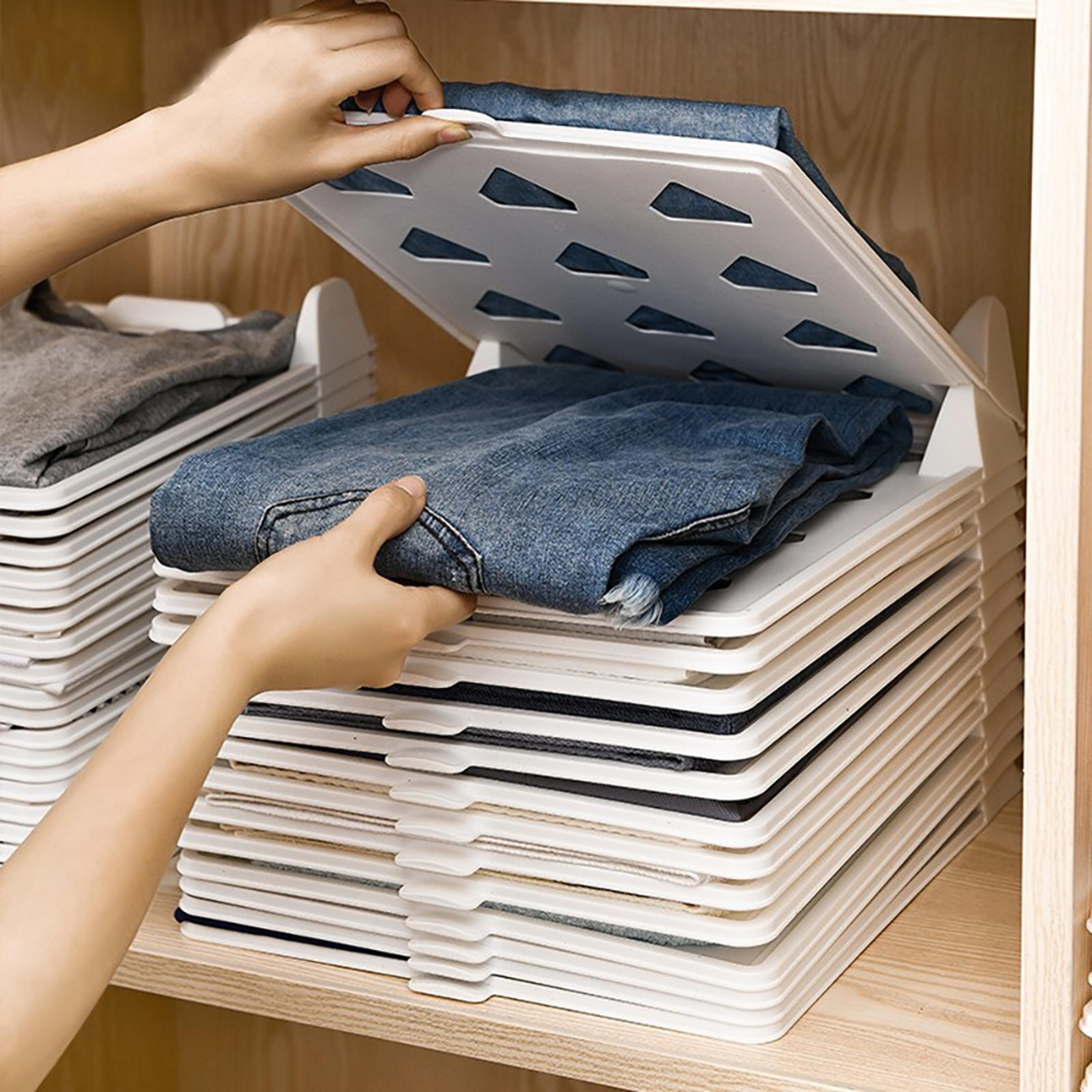 layered folding clothes storage board, t-shirt organizer rack for home wardrobe, pants short sleeve classification stack