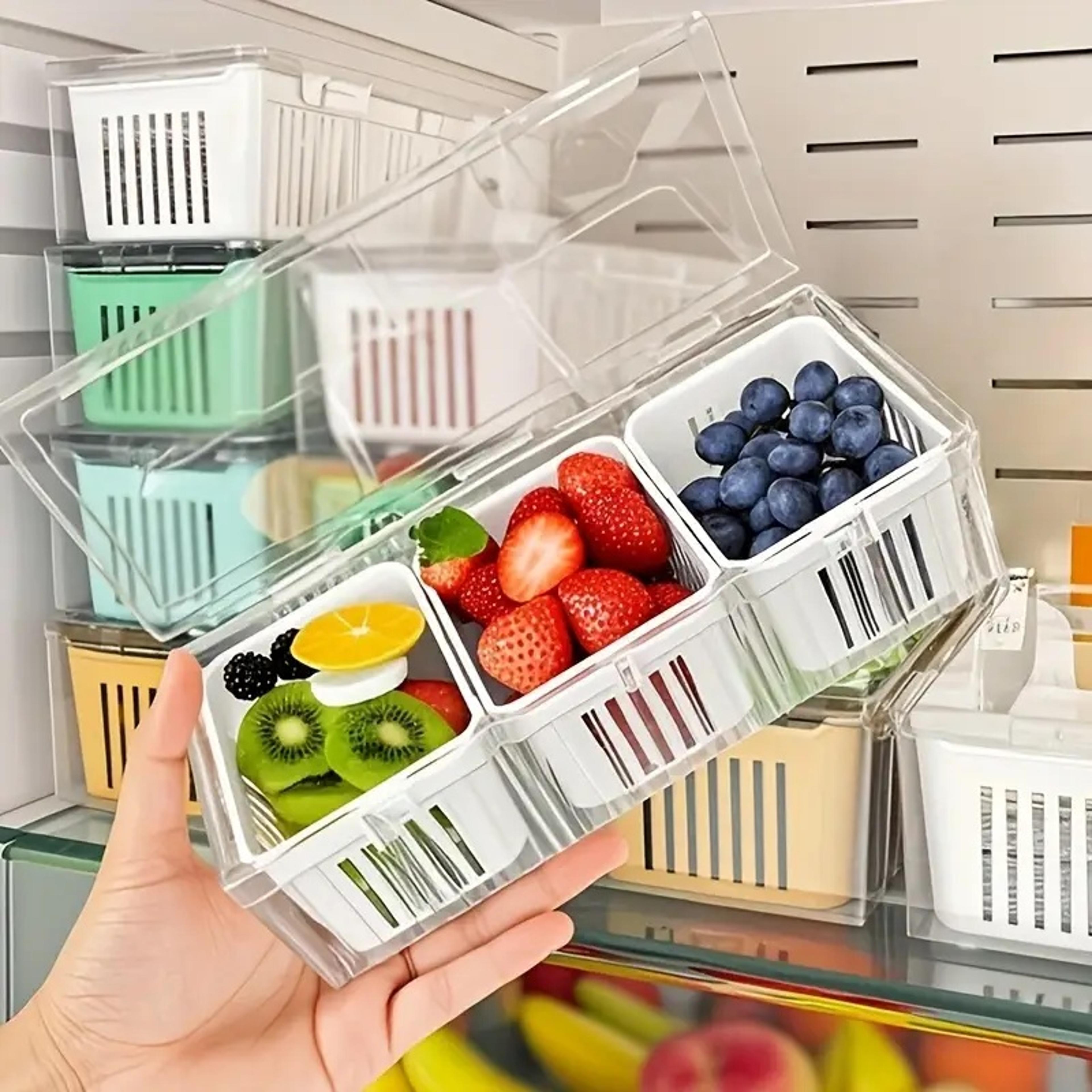set of food storage containers, transparent square compartments, vegetable fruit salad condiment boxes for refrigerators