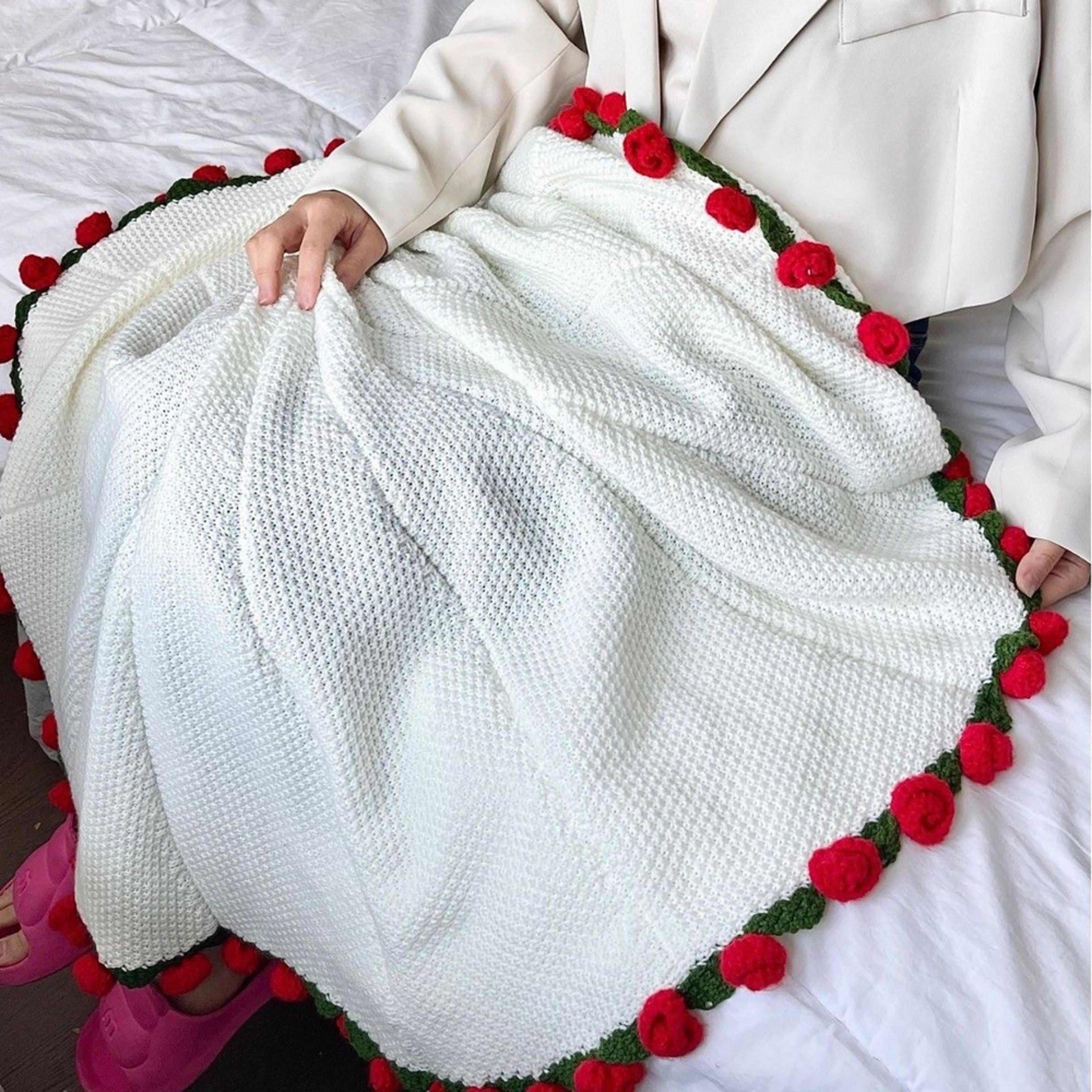 finished flower bouquet blanket, soft lightweight knitted throw blanket for birthday wedding home decor