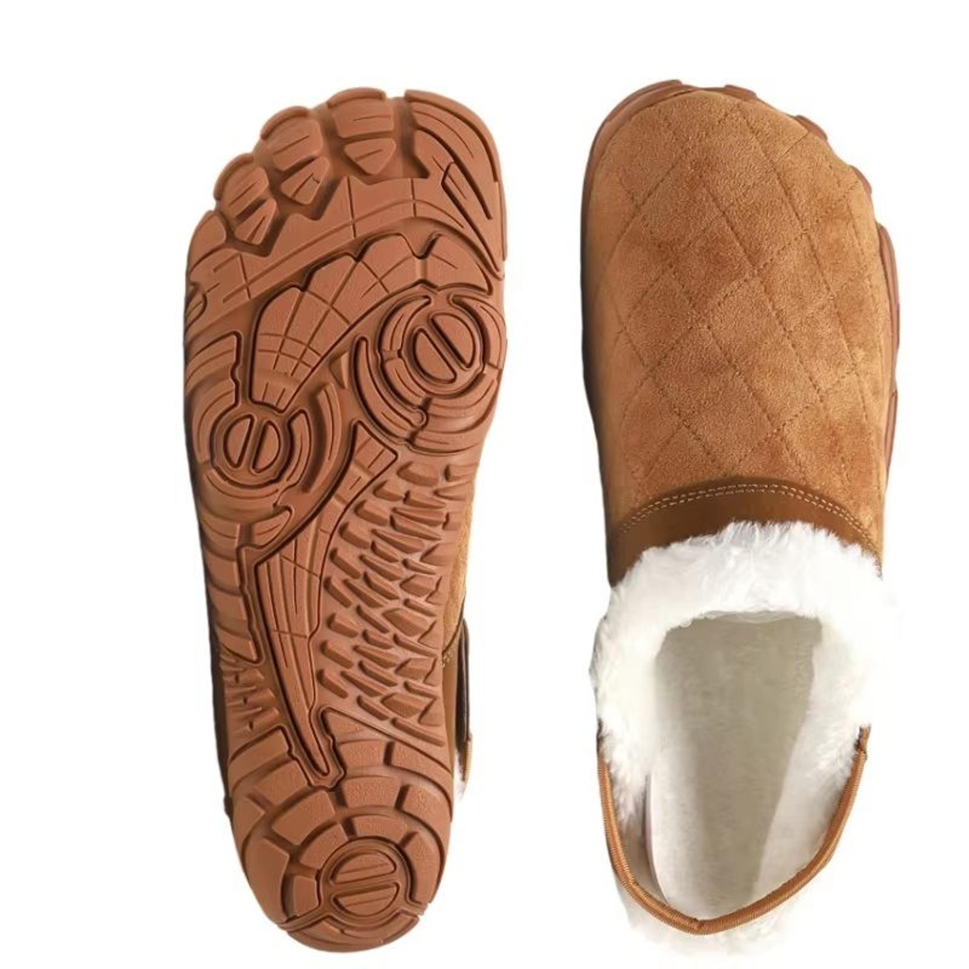 chamois leather winter home slippers for men women, warm cotton bedroom flip flops wide toe shoes barefoot house slipper
