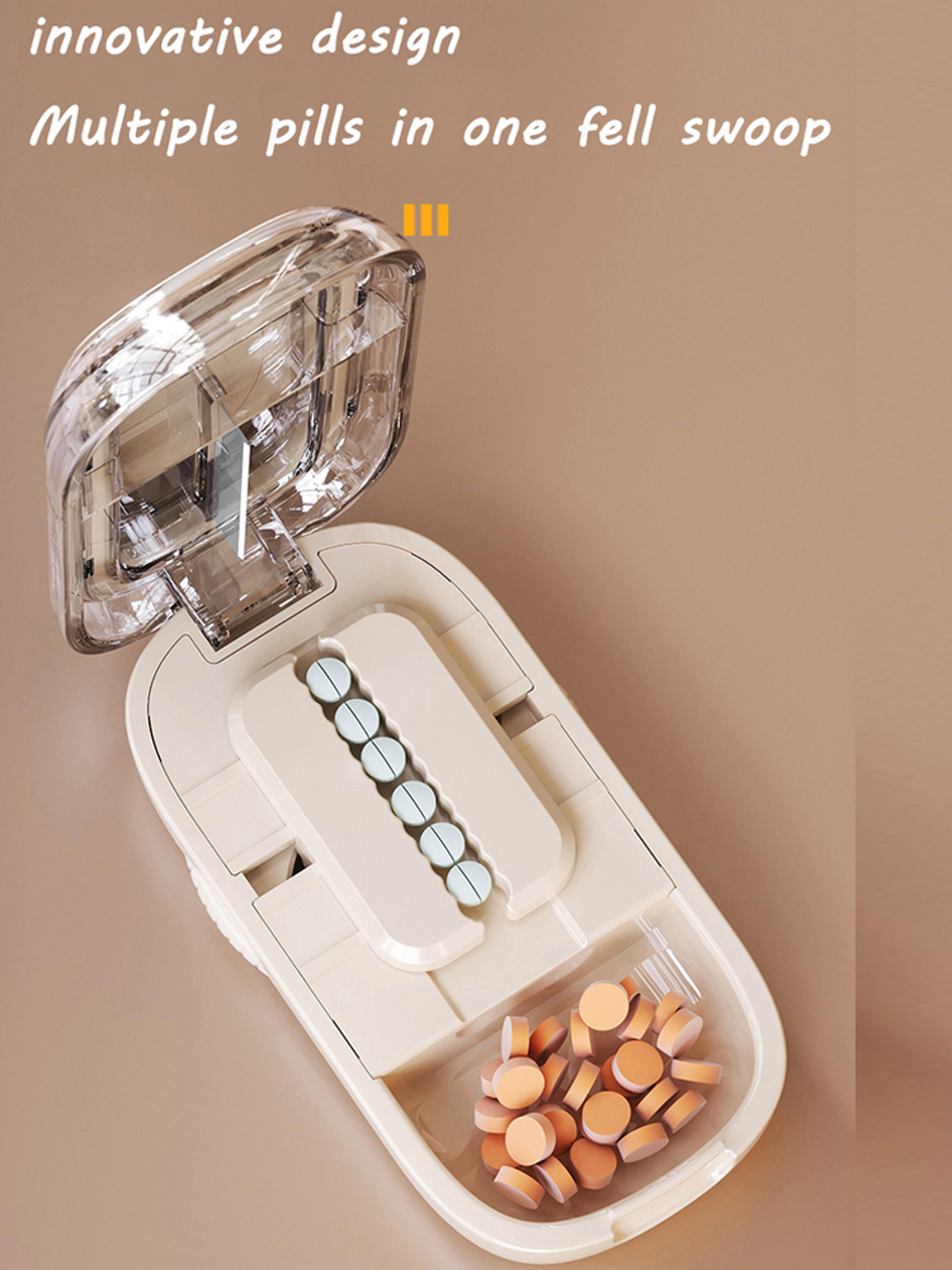 newest pill cutter storage box, portable drug tablet divider, dustproof medicine organizer, crusher