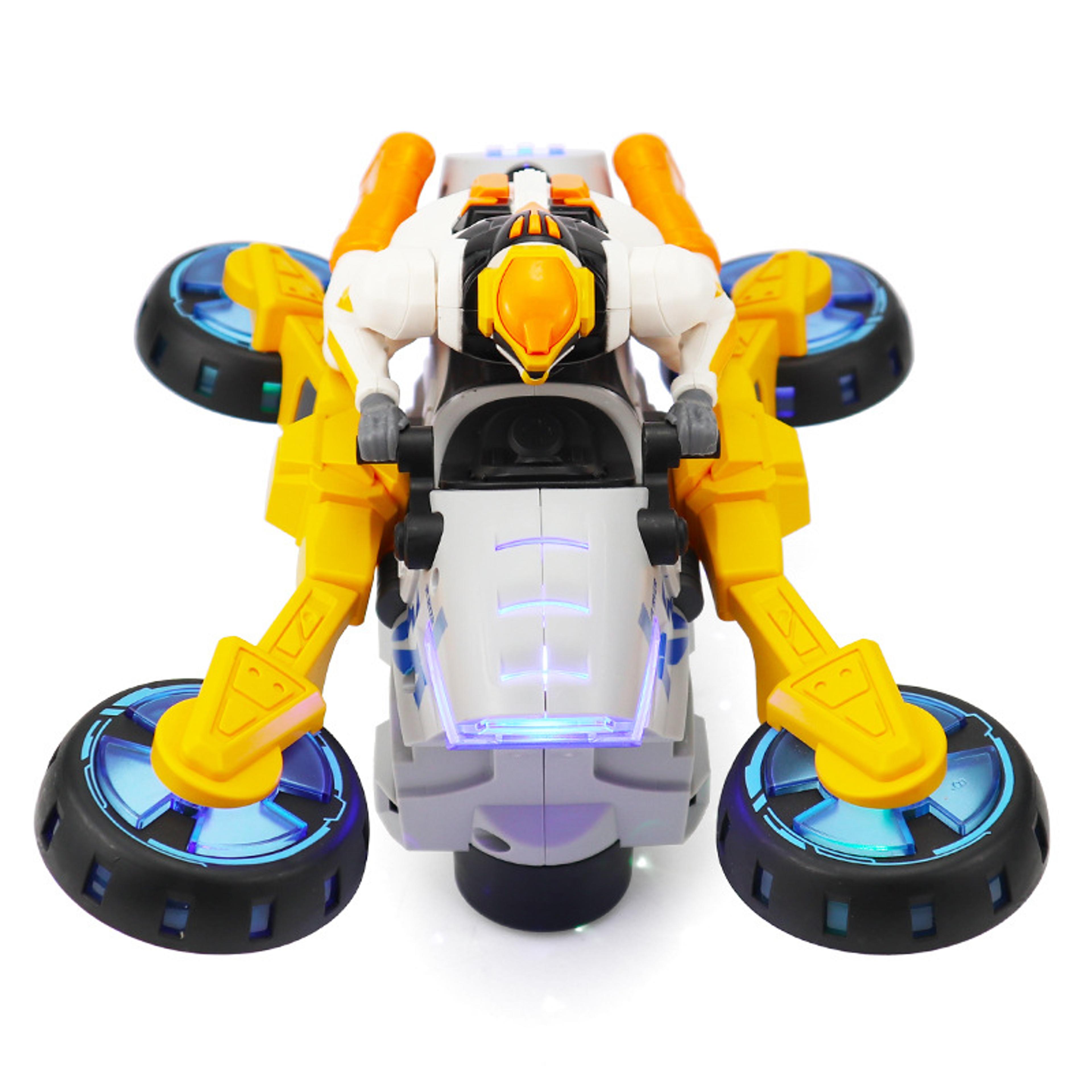 electric stunt transformable motorcycle, children toy with rotating light, music, christmas gift