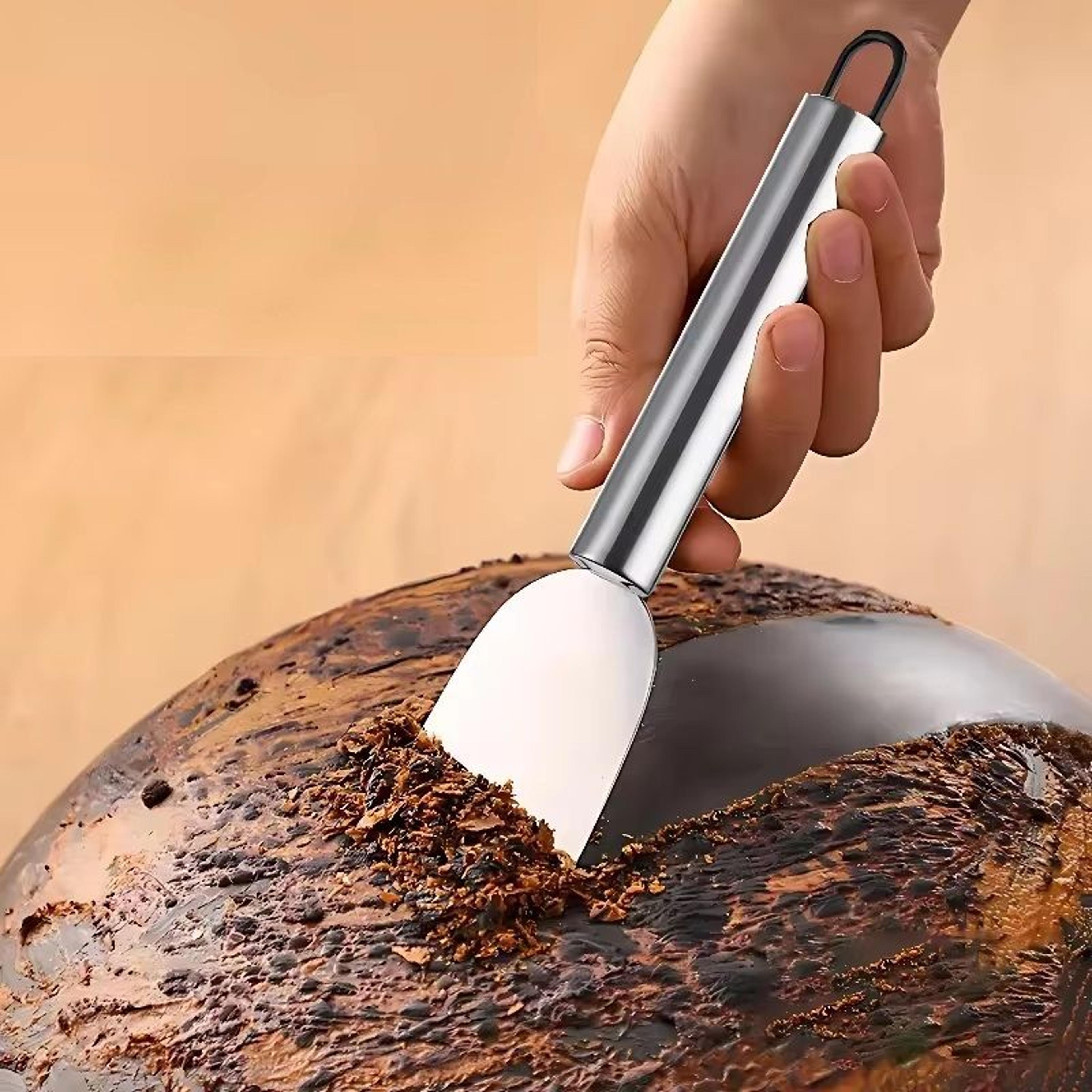heavy-duty metal scraper for stubborn stain and frost removal, shovel for freezer stovetop and floor cleaning