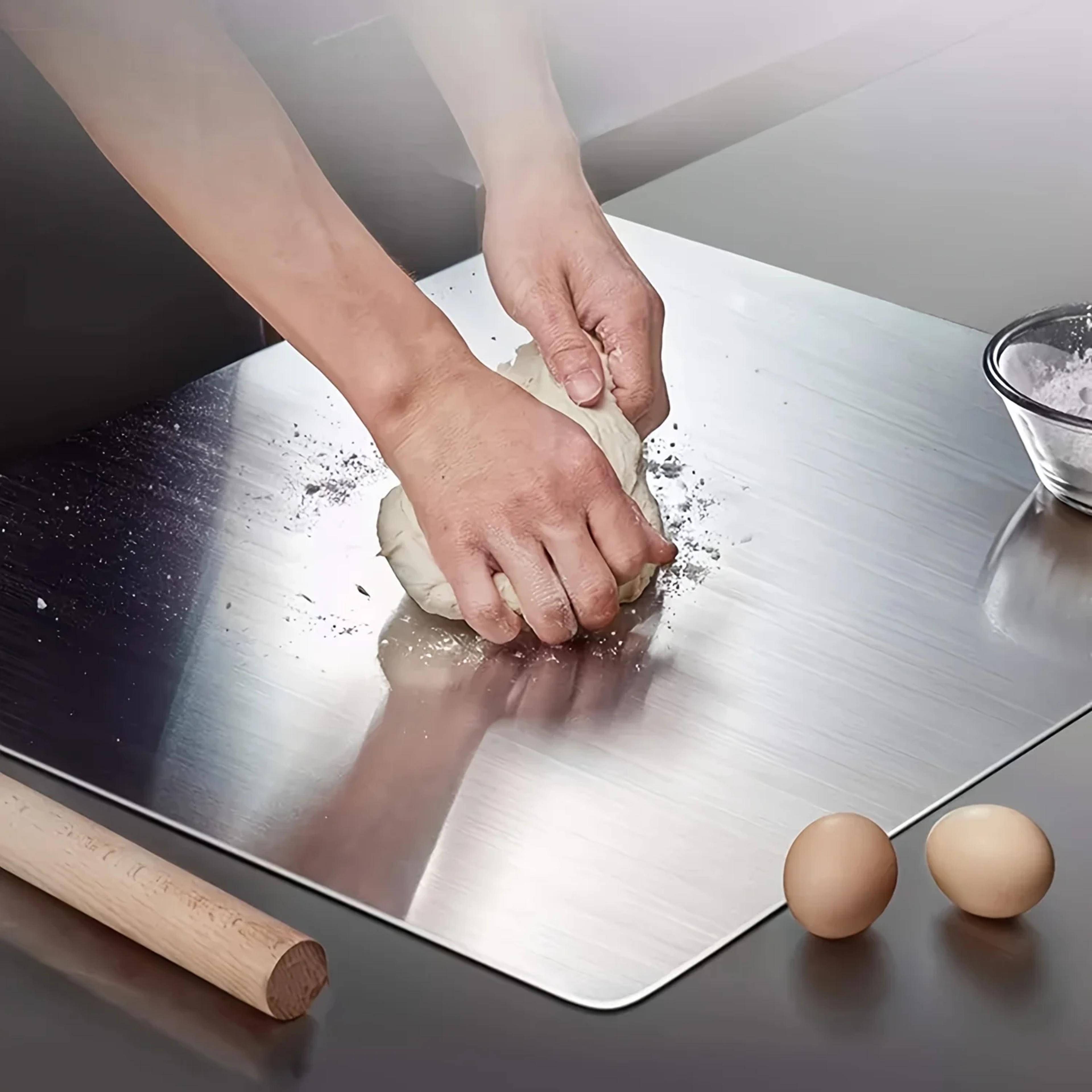 stainless steel kitchen cutting board, multi use dough kneading chopping fruit cutting antibacterial surface easy clean