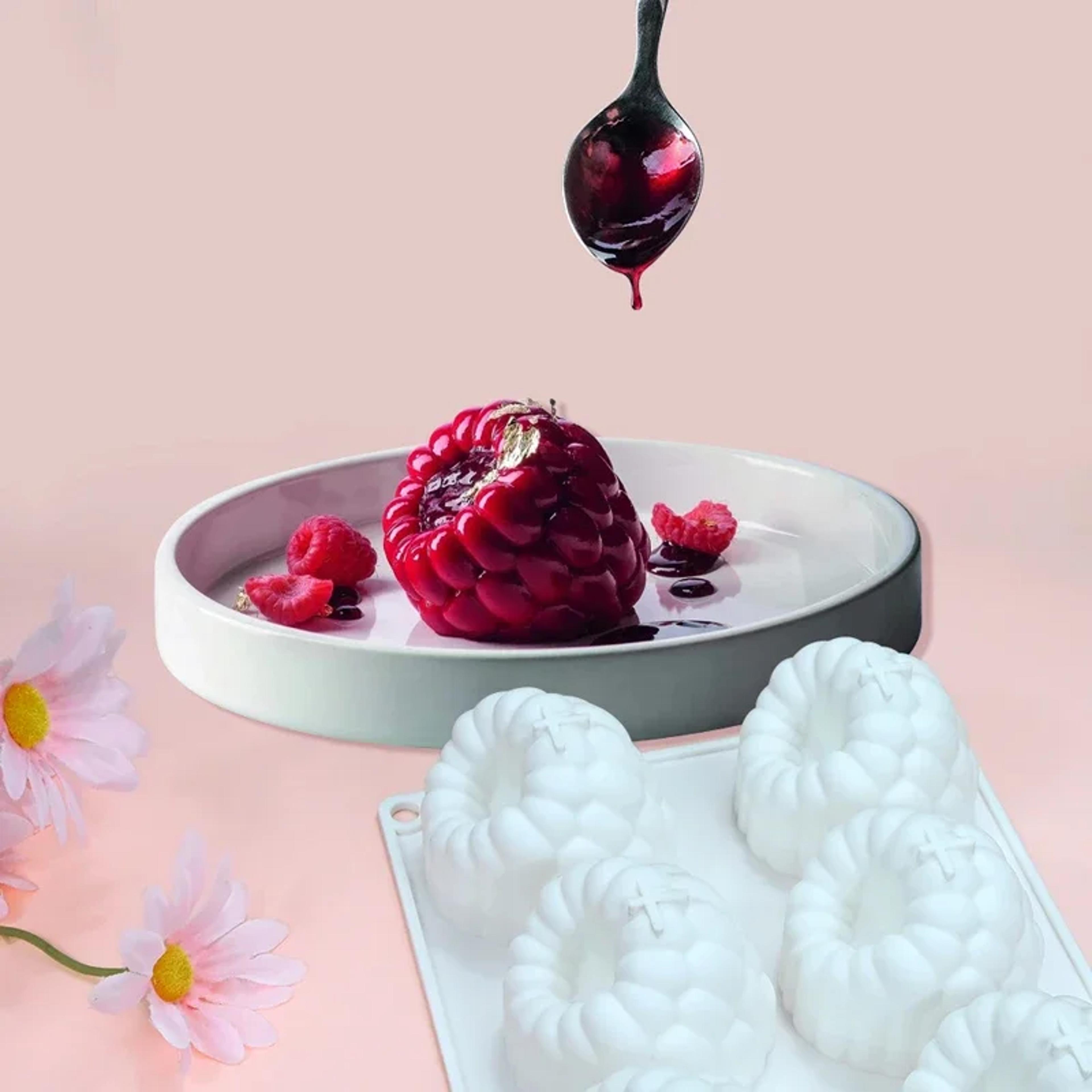 6 hole raspberry mousse mold diy flower shape silicone molds, cake decorating tools for french desserts